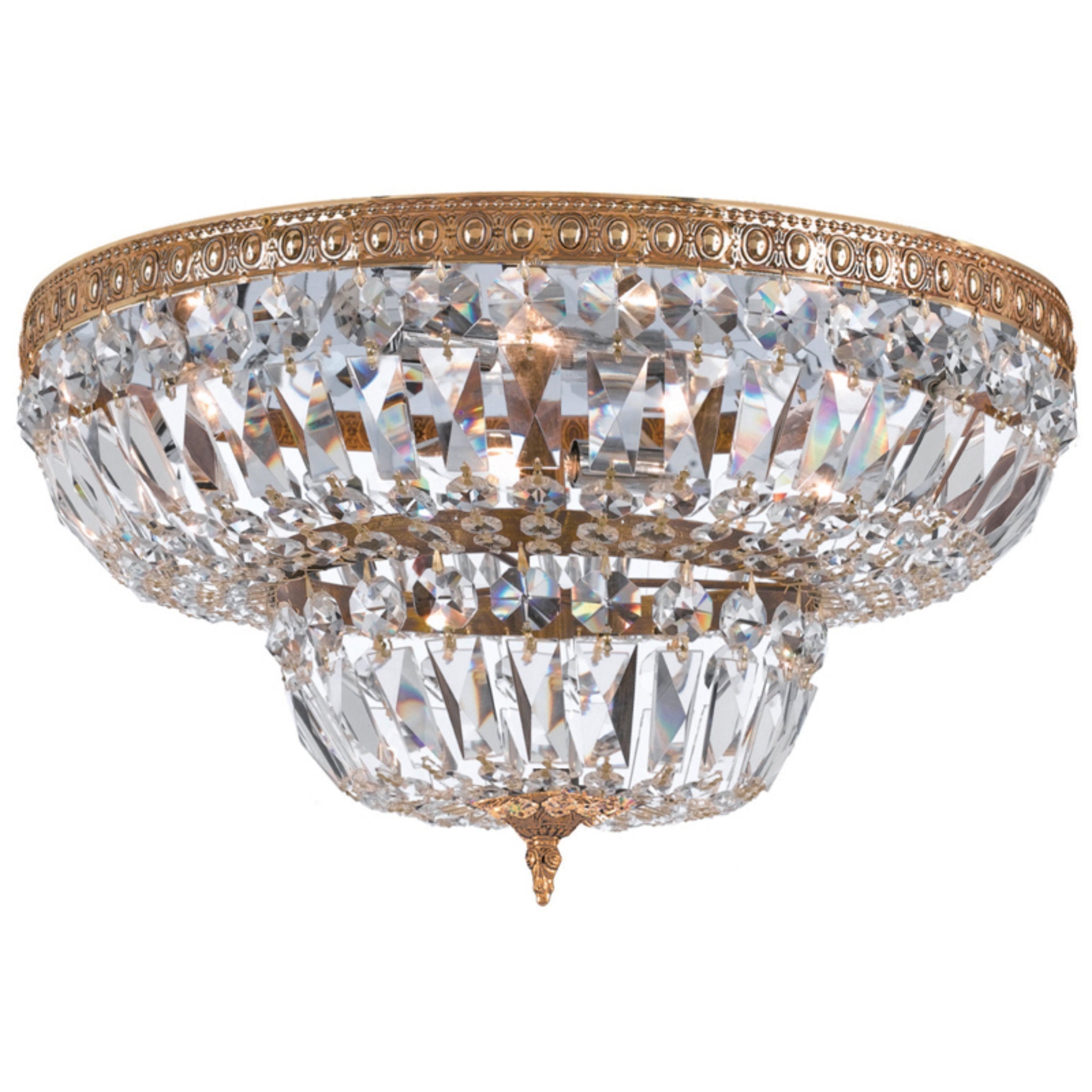 Waltham 30-Inch Clear Hand Cut Olde Brass Flush Mount Gold
