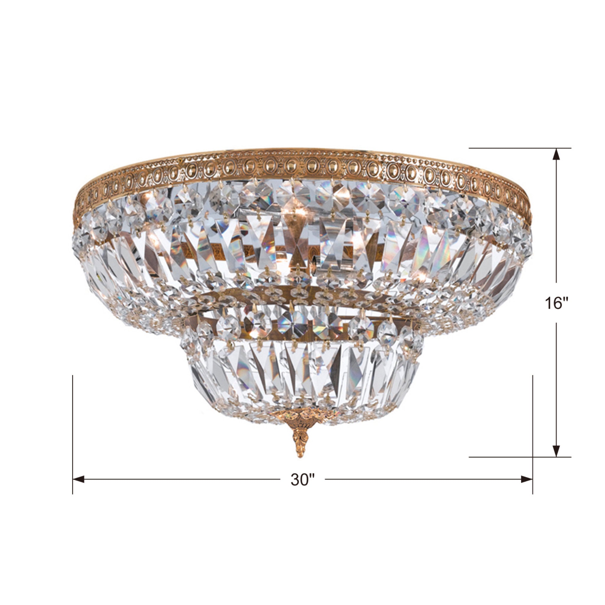Waltham 30-Inch Clear Hand Cut Olde Brass Flush Mount Gold