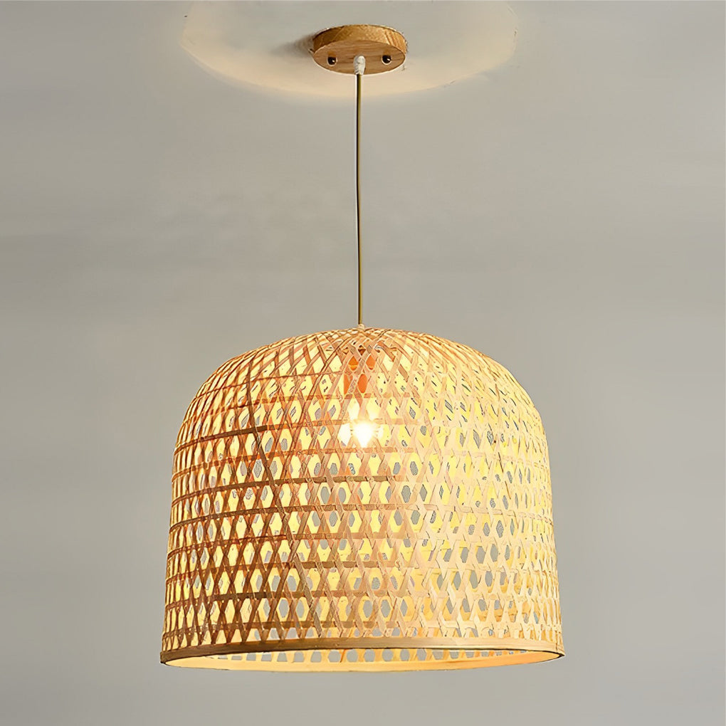 Round Bamboo Hand Woven Pendant Light Nature Inspired detail view 5