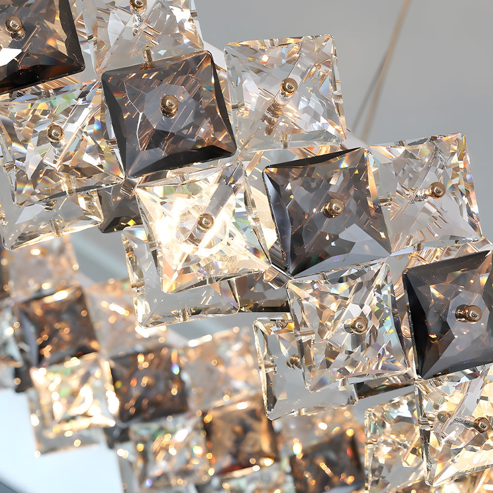 Round Long 3 Step Dimming Crystal Chandelier Dining