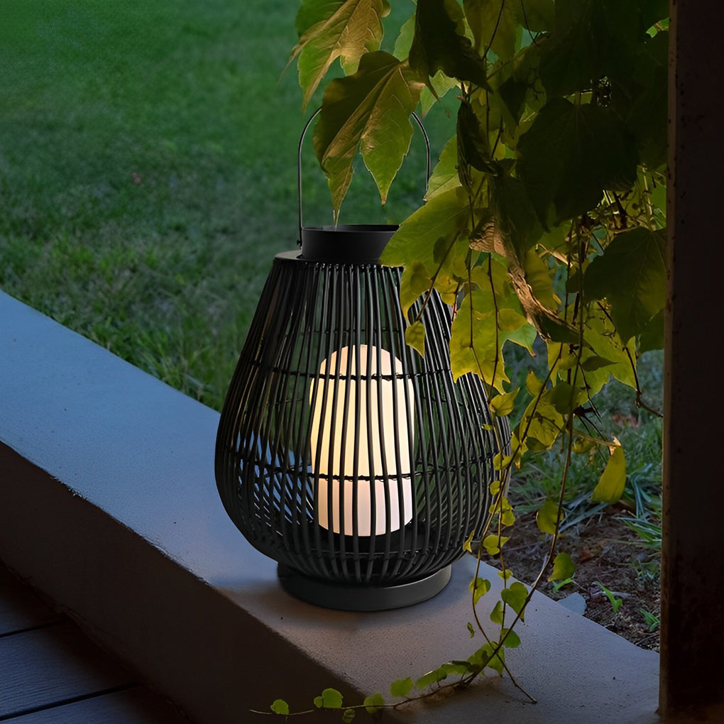 Portable Black Contemporary Iron Woven E26 Pillar Accent Exterior Lantern, Outdoor Wall Light, detail 5