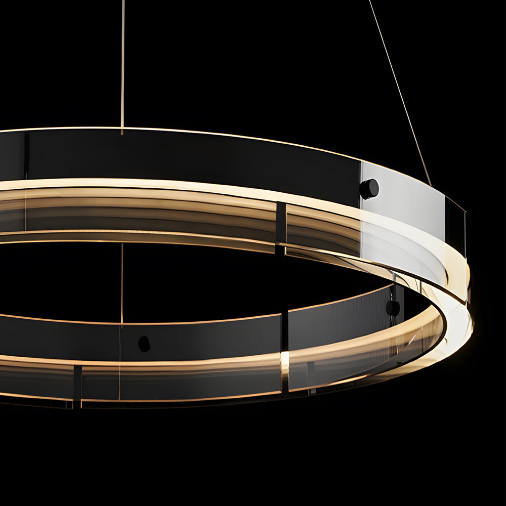Black Glass Dimmable LED Ring Chandelier