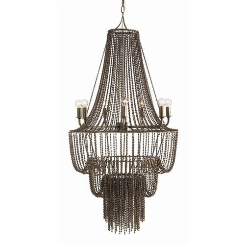 Brass Seven-Light Three Tier Chandelier