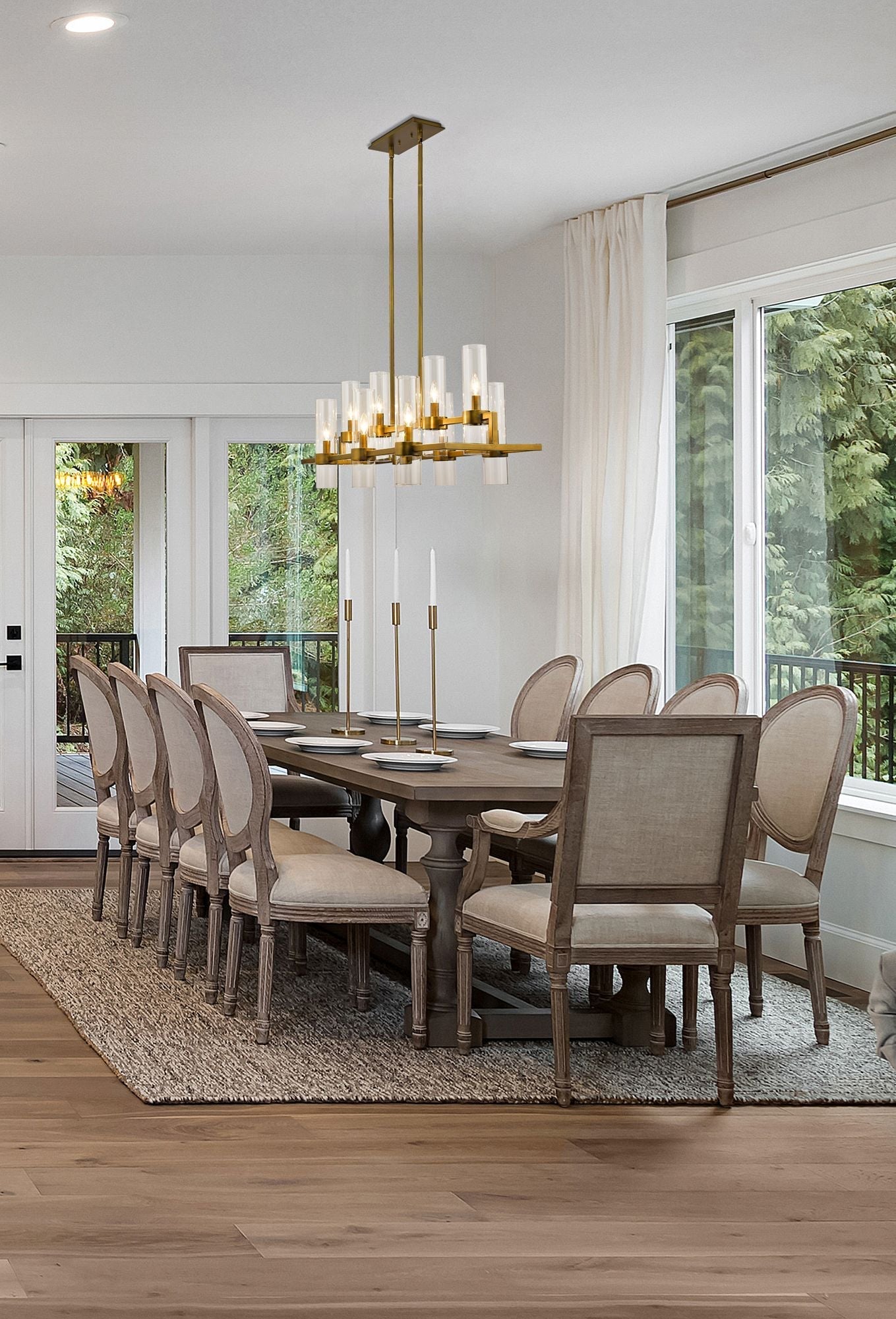 10-Light Chandelier in Rubbed Brass