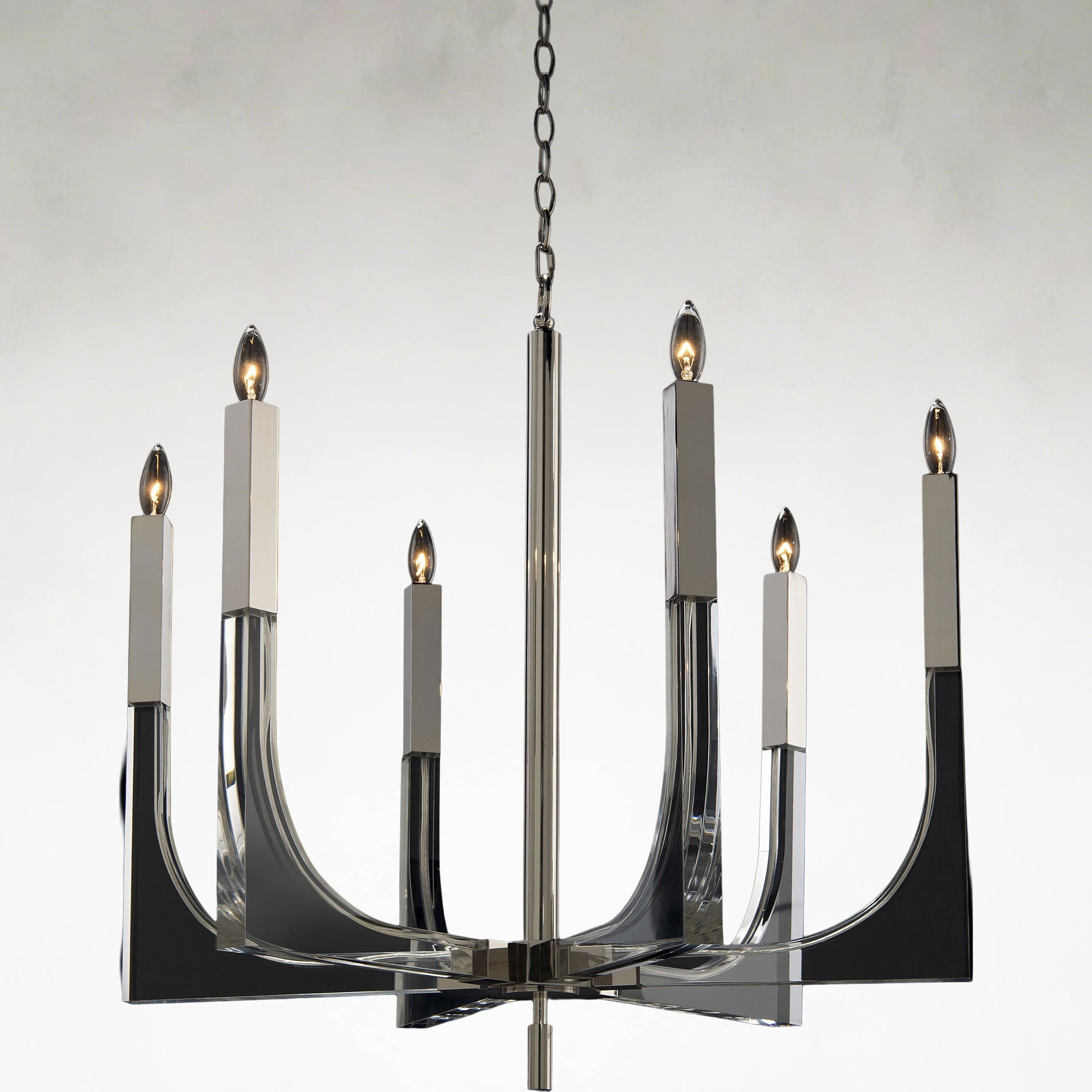 Si x -Light Acrylic and Nickel Ceiling Chandelier