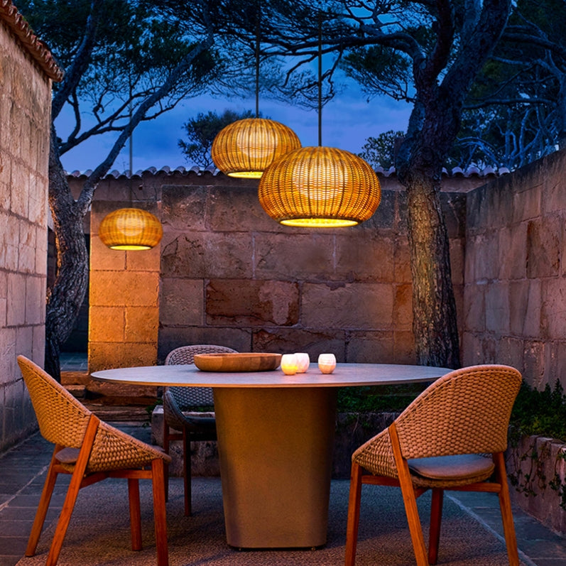 Lantern Shaped Waterproof Rattan Outdoor Chandelier