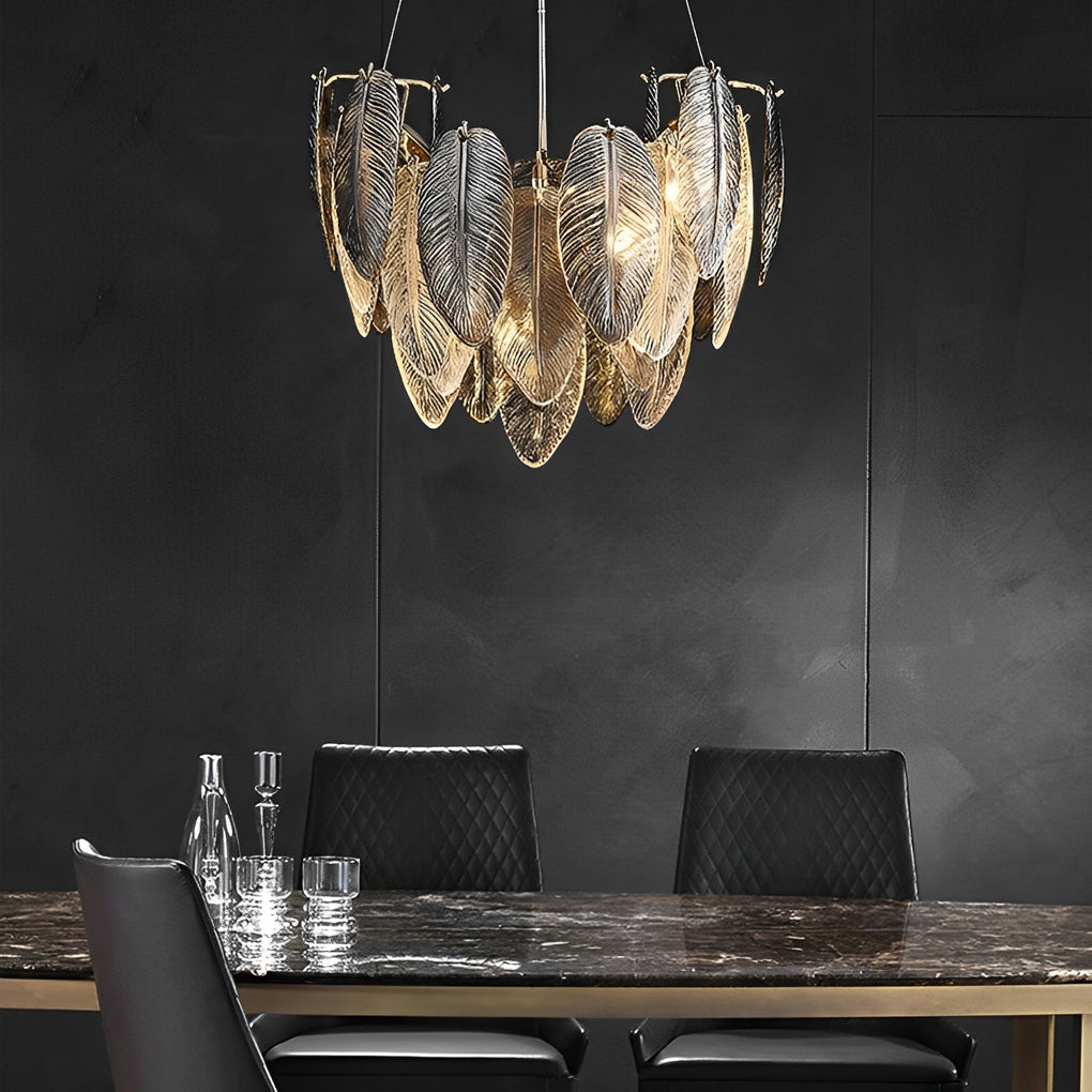 Romantic Feathers Glass Three Step Dimming Chandelier