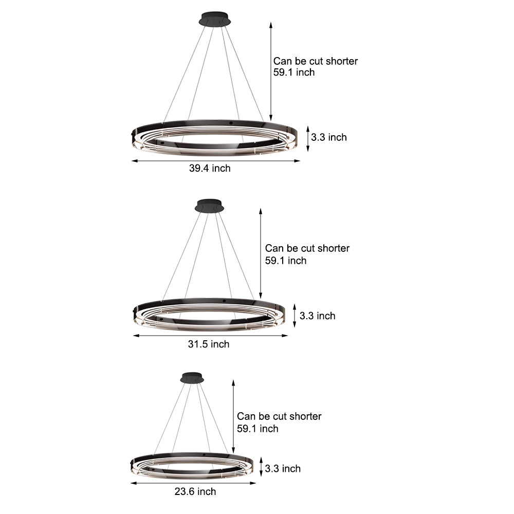 Black Glass Dimmable LED Ring Chandelier