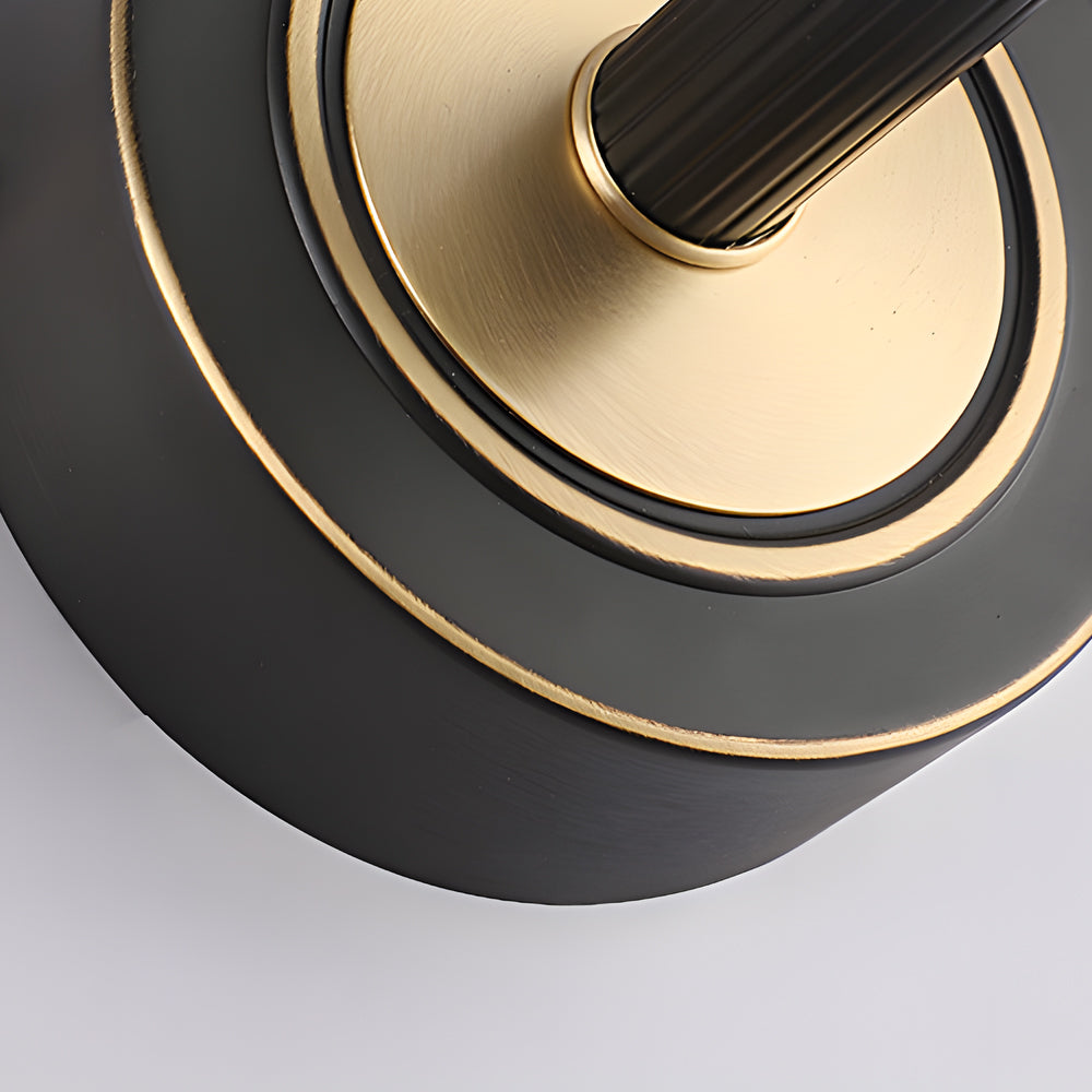 Close-up angle of Elegant Linear Gold/Black LED Vanity Light for Bathroom showing form and material detail