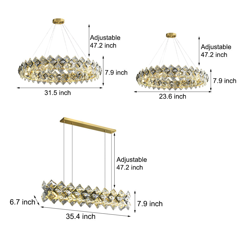 Round Long Crystal Copper Post-Modern Chandelier Dining