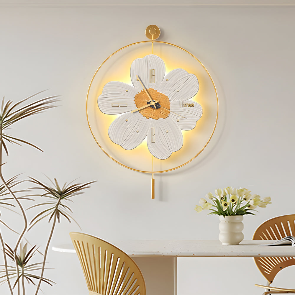 Round Metal Battery Operated LED Flower Wall Sconce