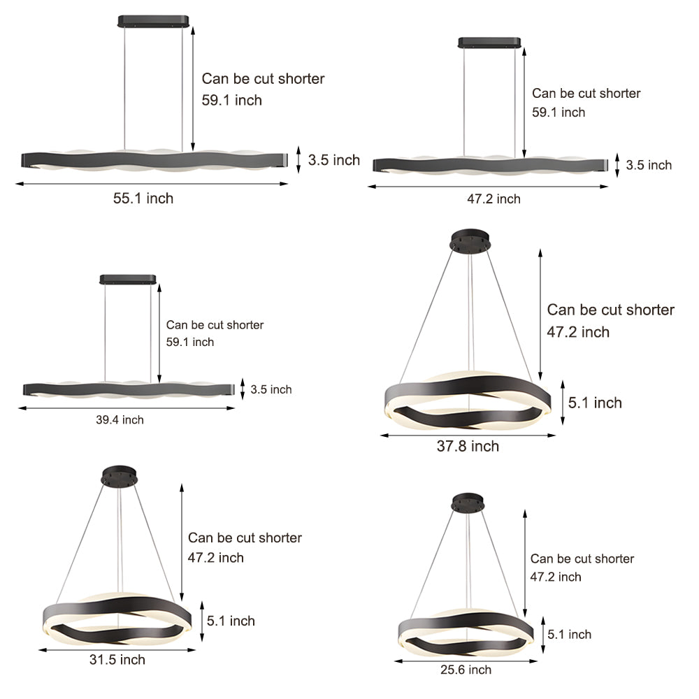 1-Light Linear Wavy Round LED Chandelier