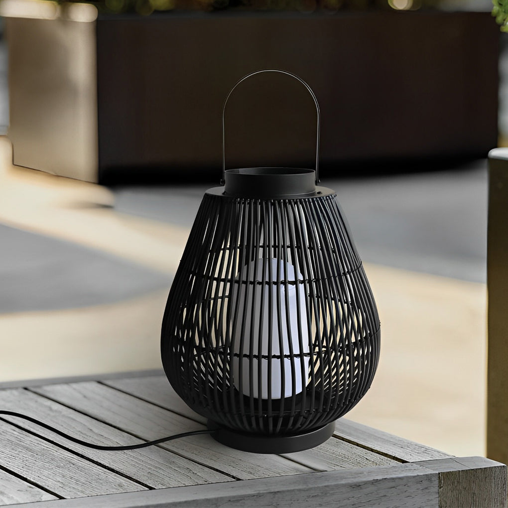 Portable Black Contemporary Iron Woven E26 Pillar Accent Exterior Lantern, Outdoor Wall Light, detail 6