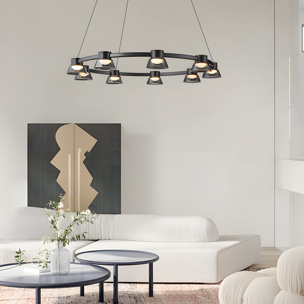 Ring LED with Smoke Gray Glass Chandelier