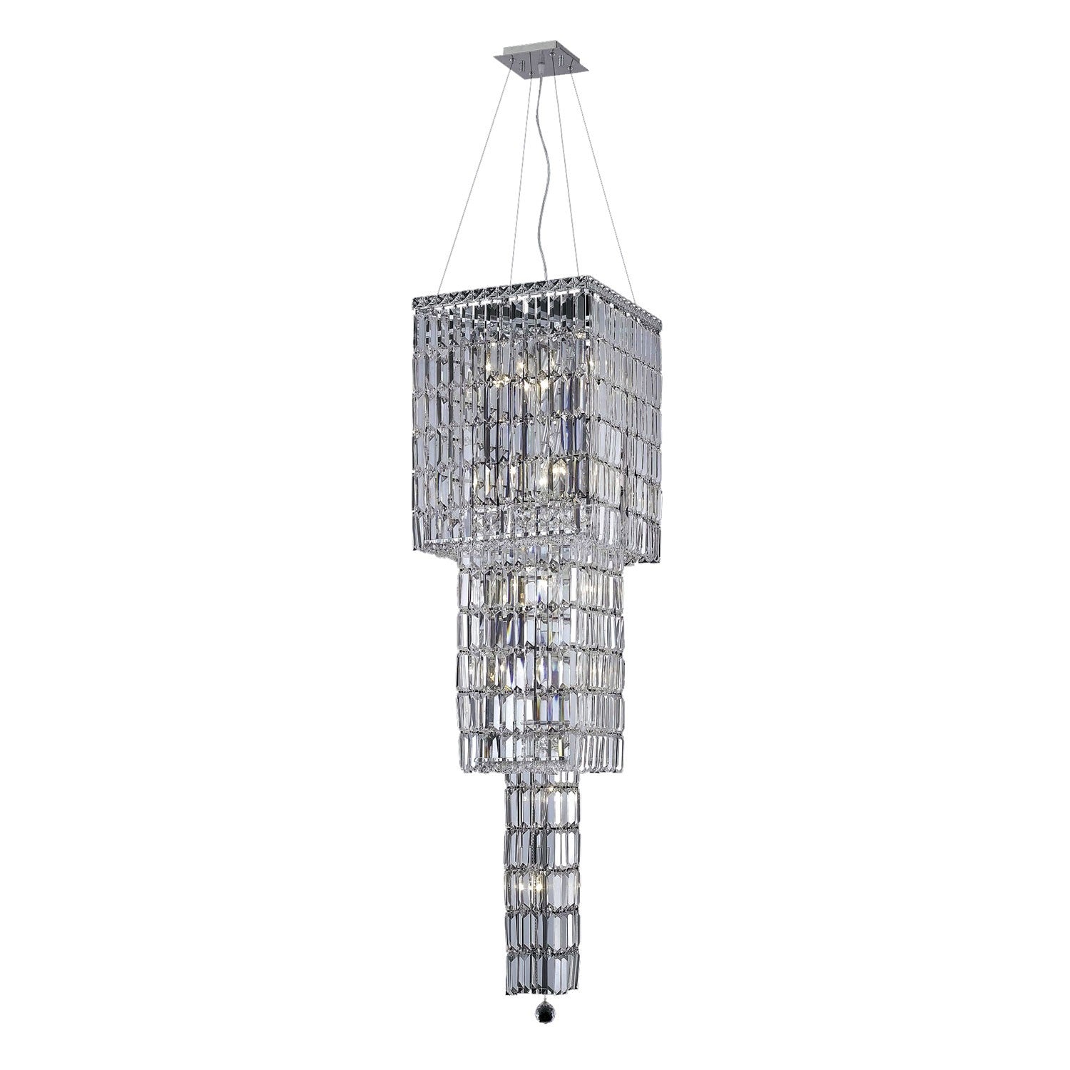 Chrome Fourteen-Light 16-Inch Three-Tier Square Pendant