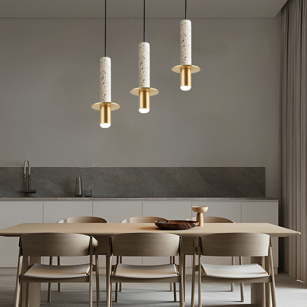 Marble Elongated Cylindrical Terrazzo LED Chandelier