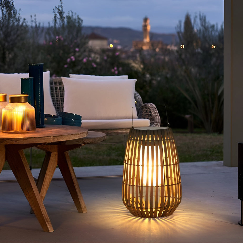 Rattan Portable Lantern Shaped LED Waterproof Solar Exterior Lights - Outdoor Light, Outdoor Wall Light, Plastic, 16"
