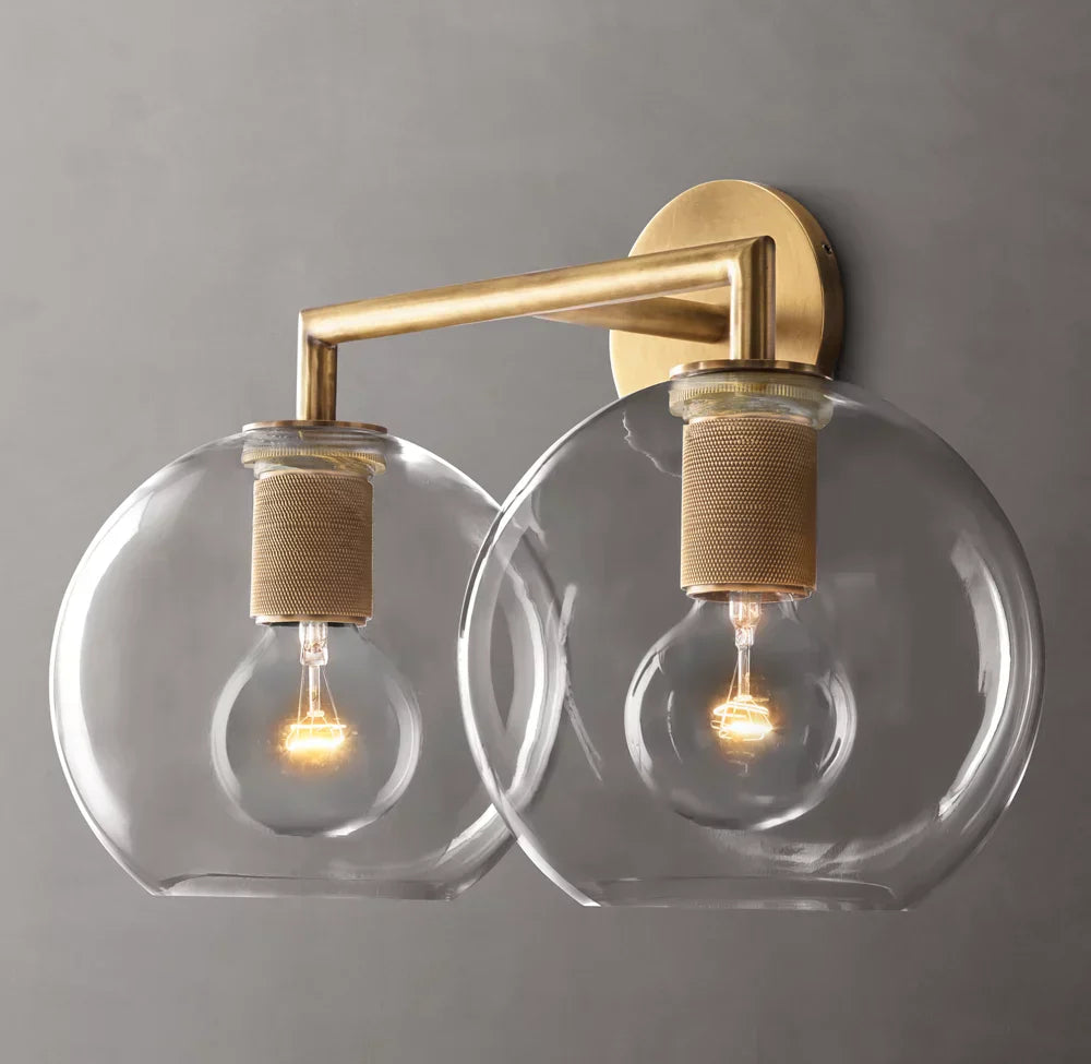 Utilitaire Globe Shade Double Wall Light, Bathroom Wall Sconce, detail 4