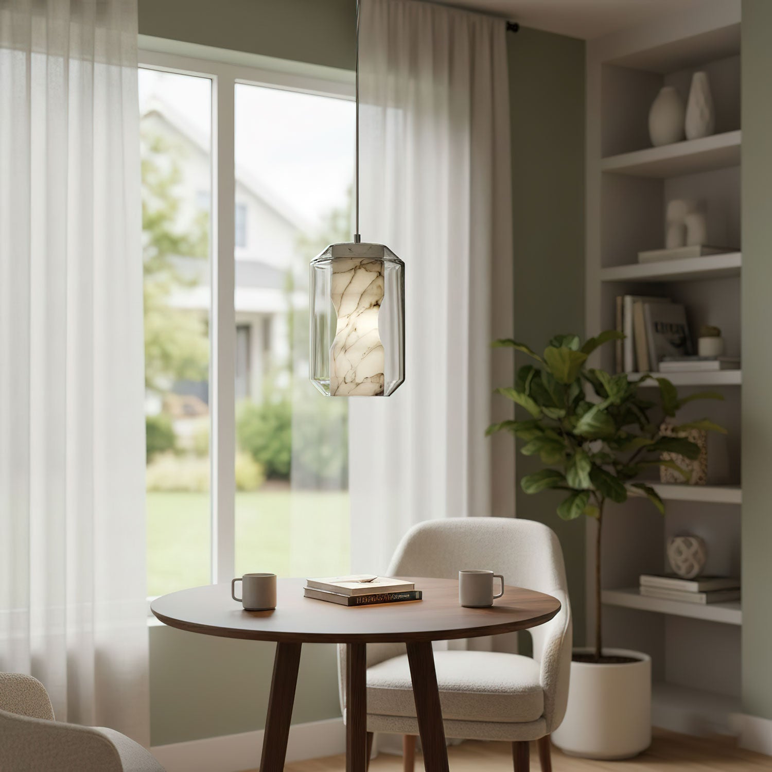 Alabaster Glass Cylinder Pendant Light