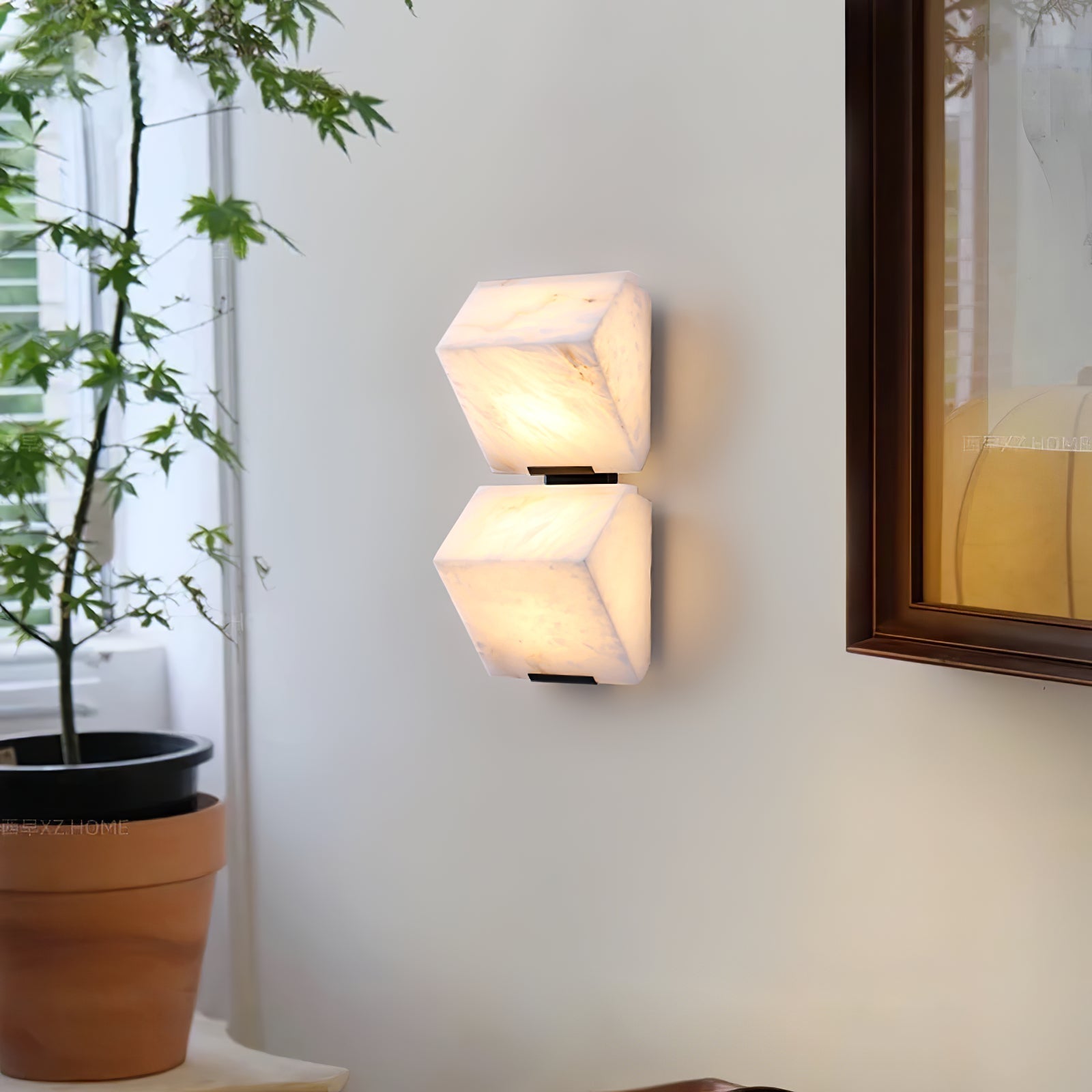 Alabaster Staircase Wall Light, Hardwired Wall Sconce, detail 4