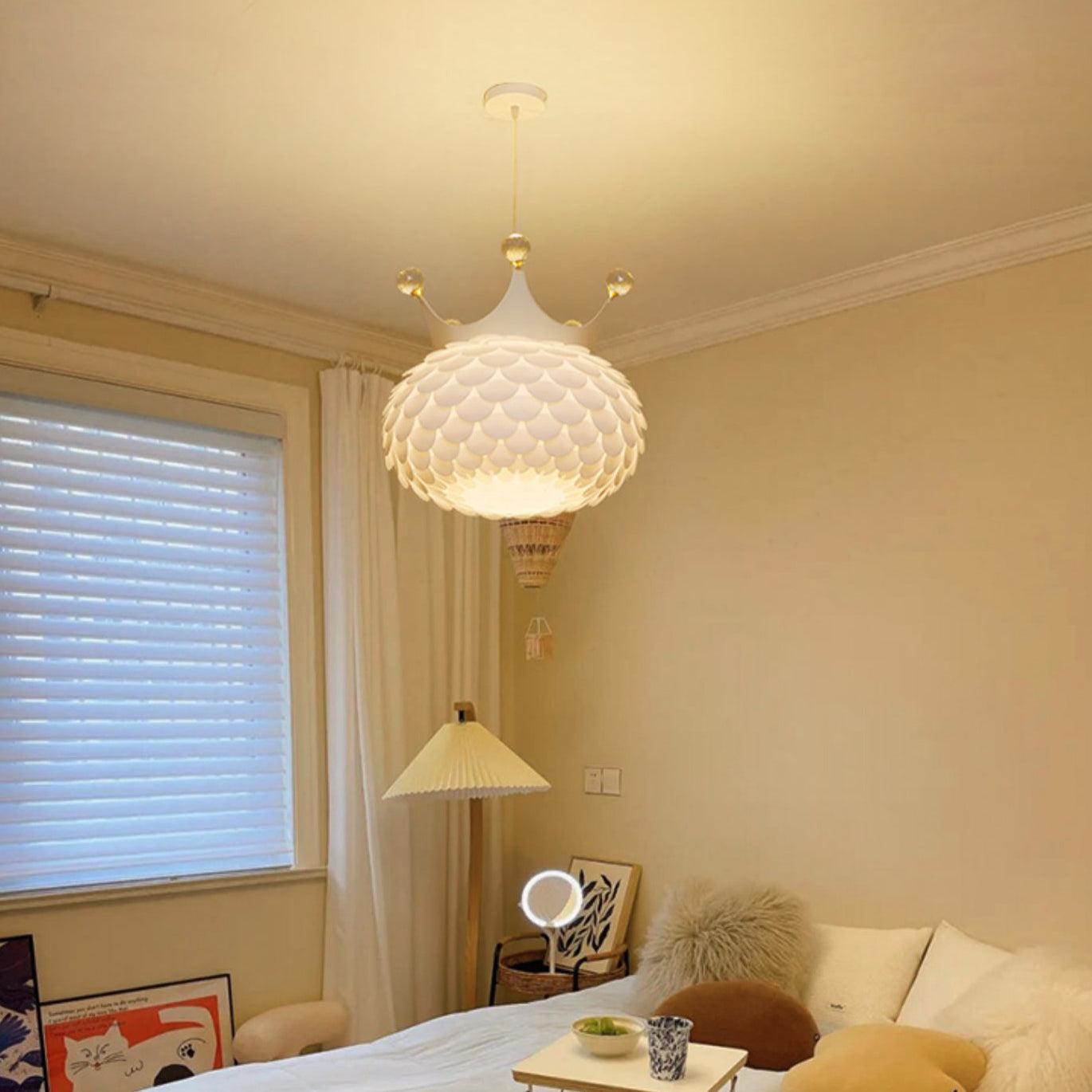 Side view of crystal pendant light for scale and shape reference