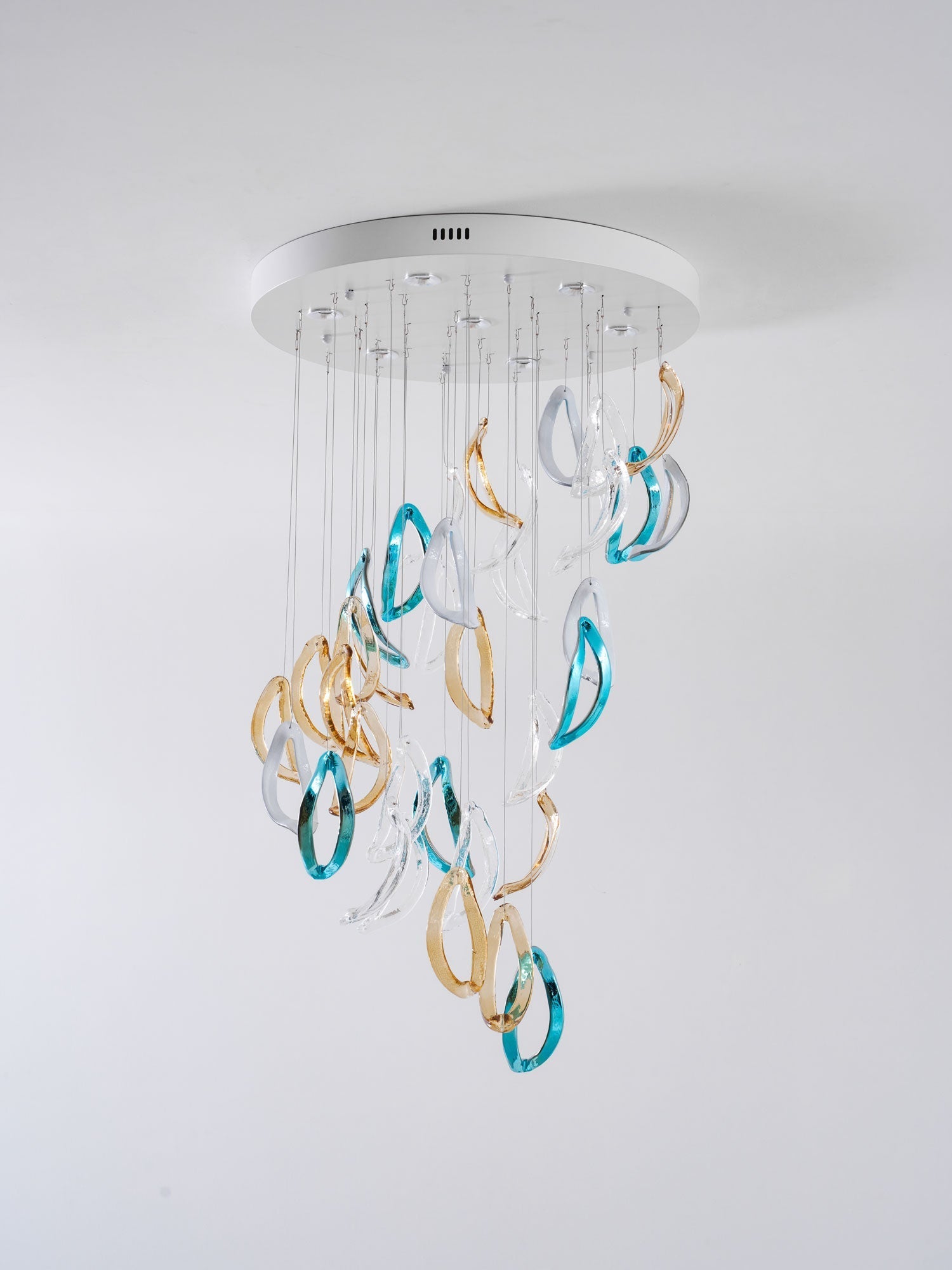 Aqua Ripple Glass Art Customizable Chandelier