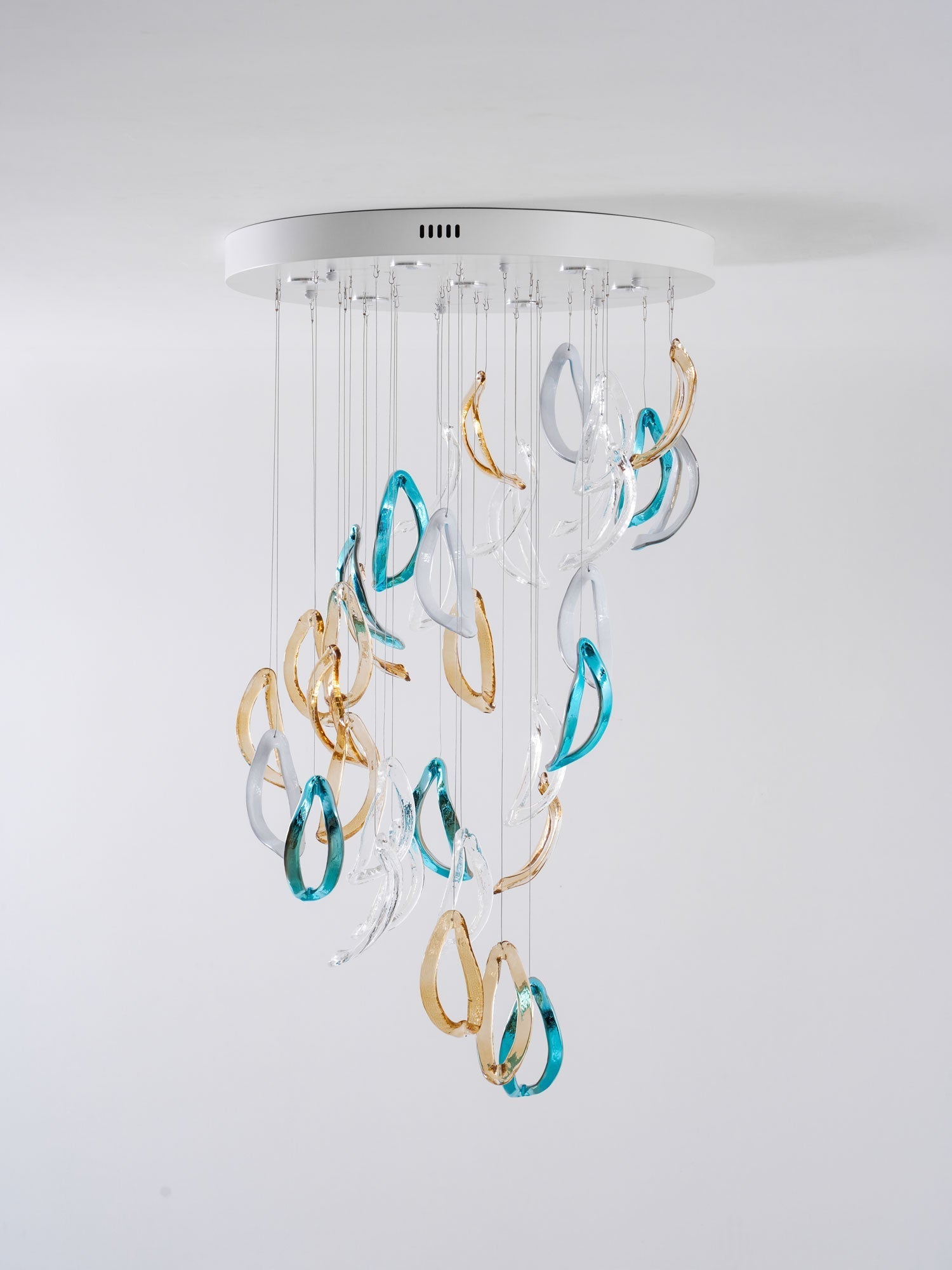 Aqua Ripple Glass Art Customizable Chandelier