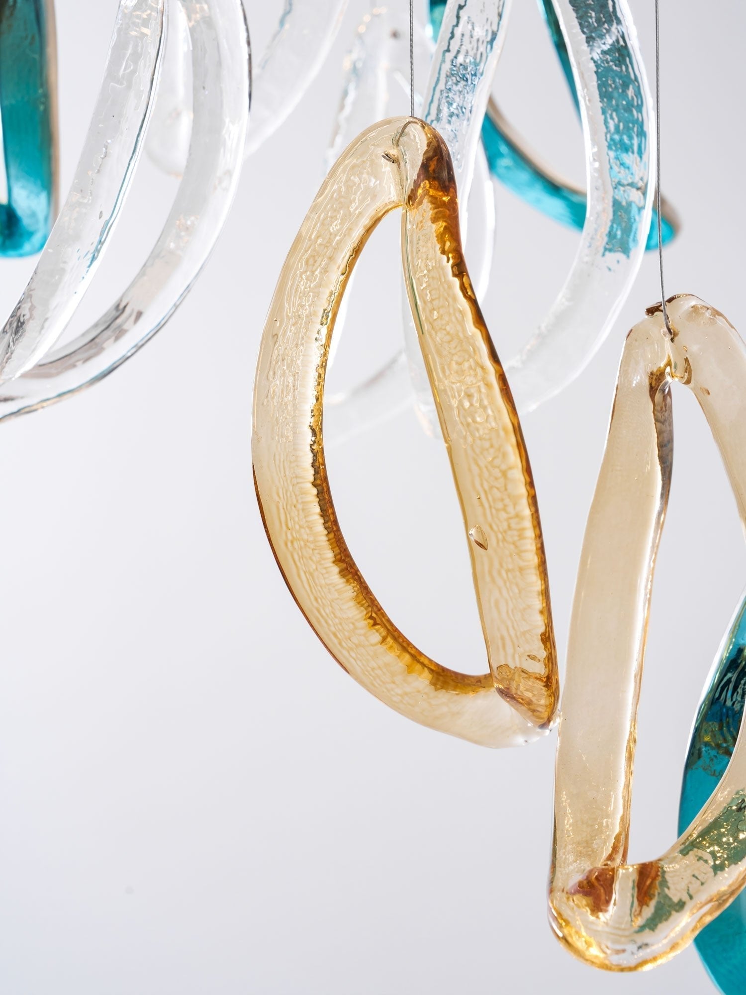 Aqua Ripple Glass Art Customizable Chandelier