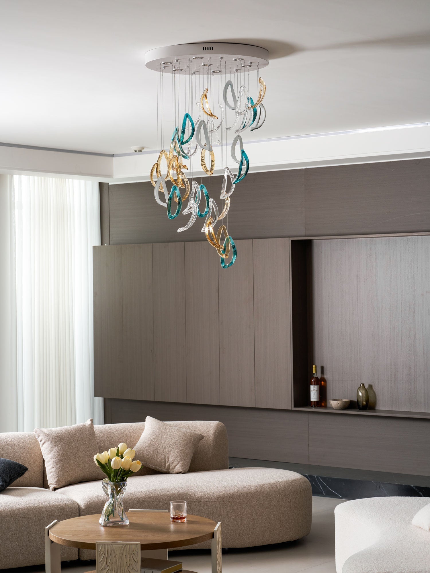 Aqua Ripple Glass Art Customizable Chandelier