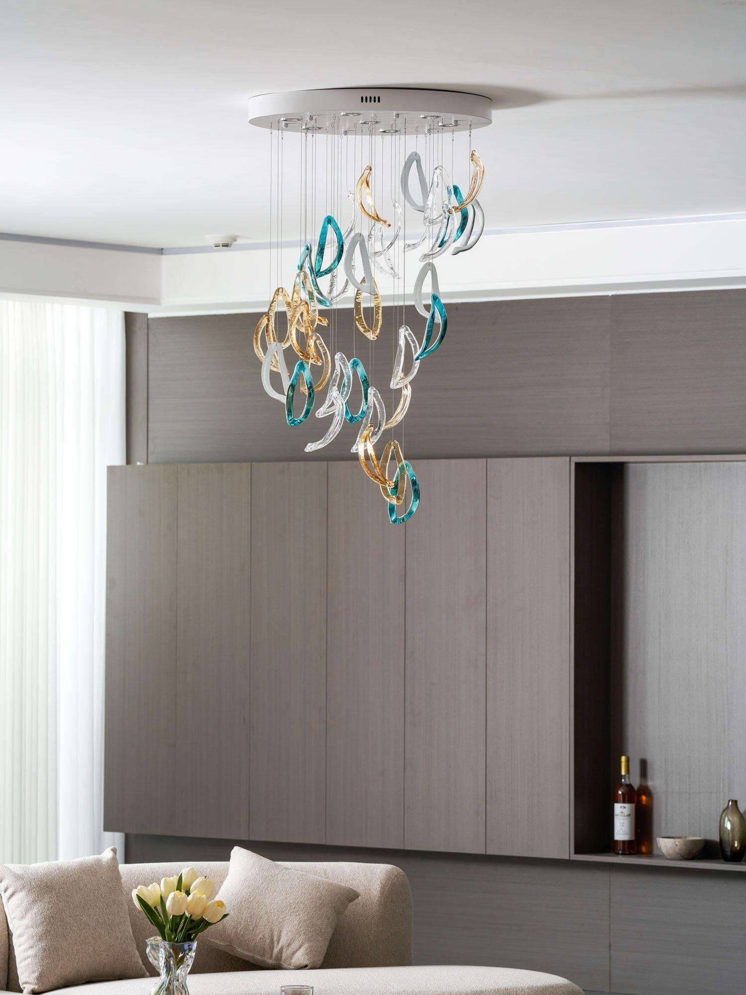 Aqua Ripple Glass Art Customizable Chandelier