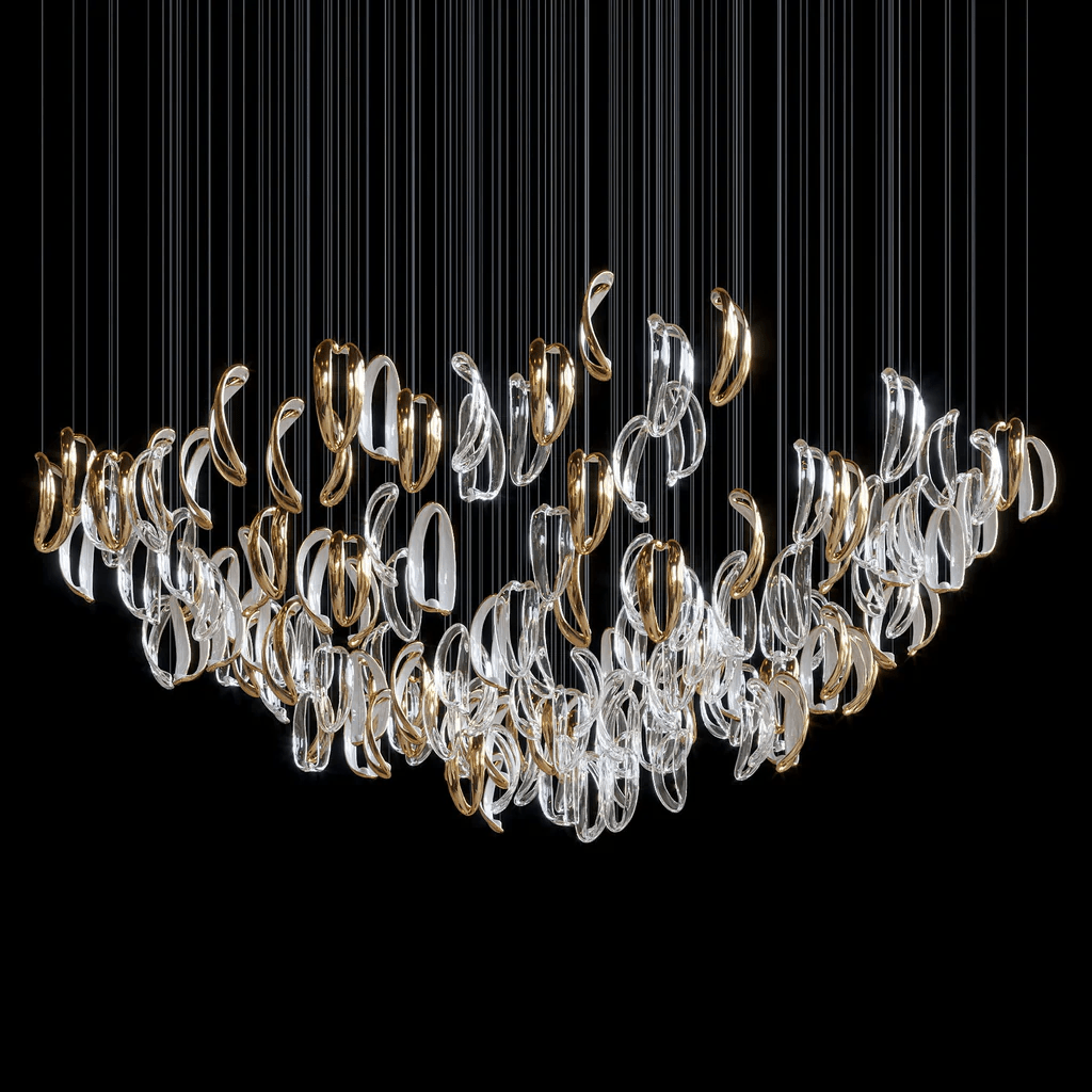 Aqua Ripple Glass Art Customizable Chandelier
