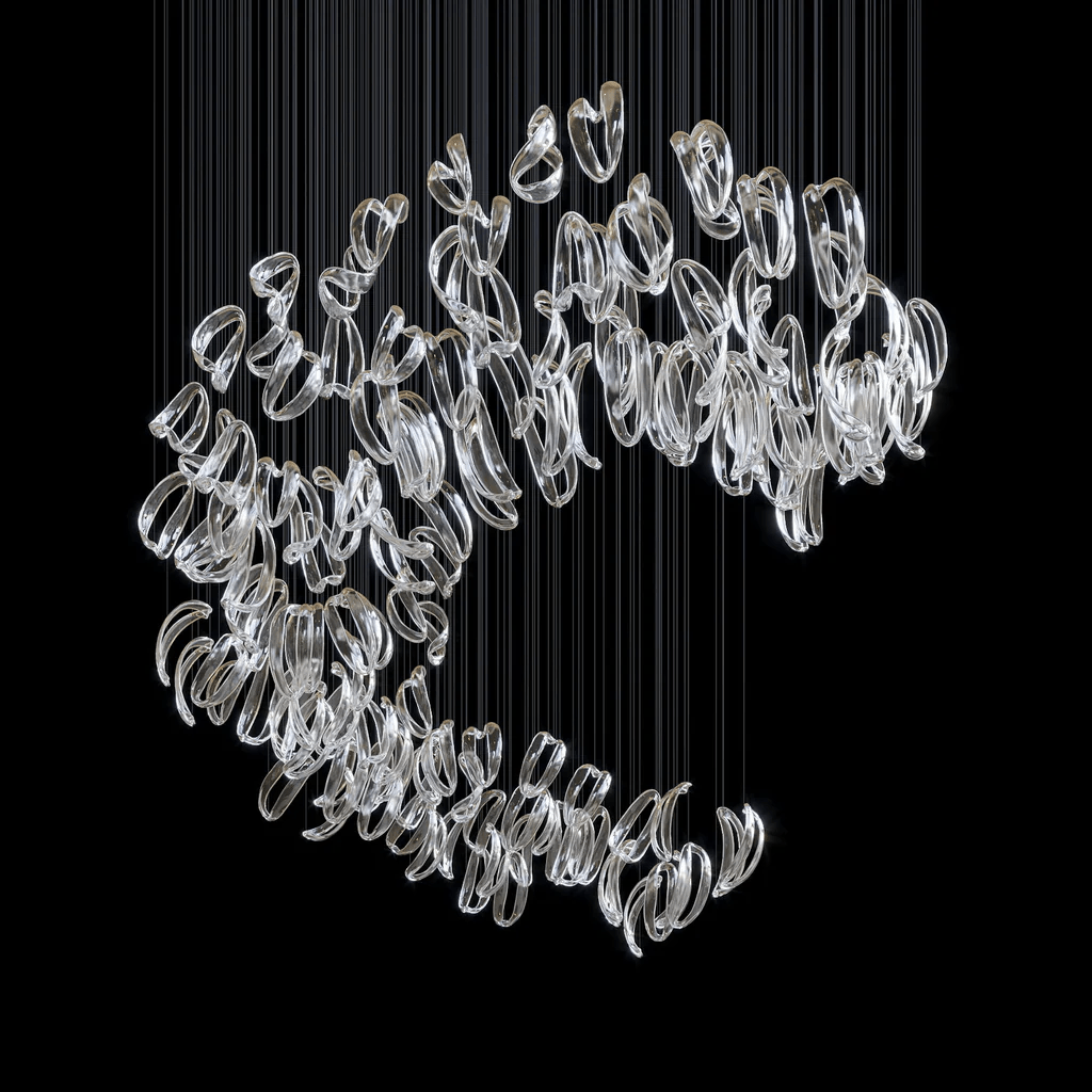 Aqua Ripple Glass Art Customizable Chandelier
