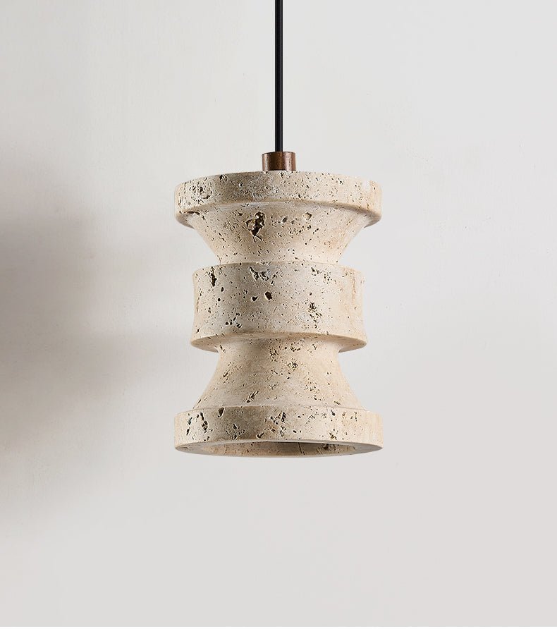Side view of travertine pendant light for scale and shape reference