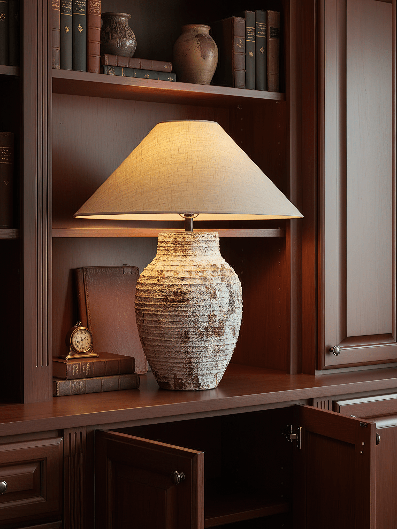 Close-up angle of Arden Textured Clay Table Lamp showing form and material detail