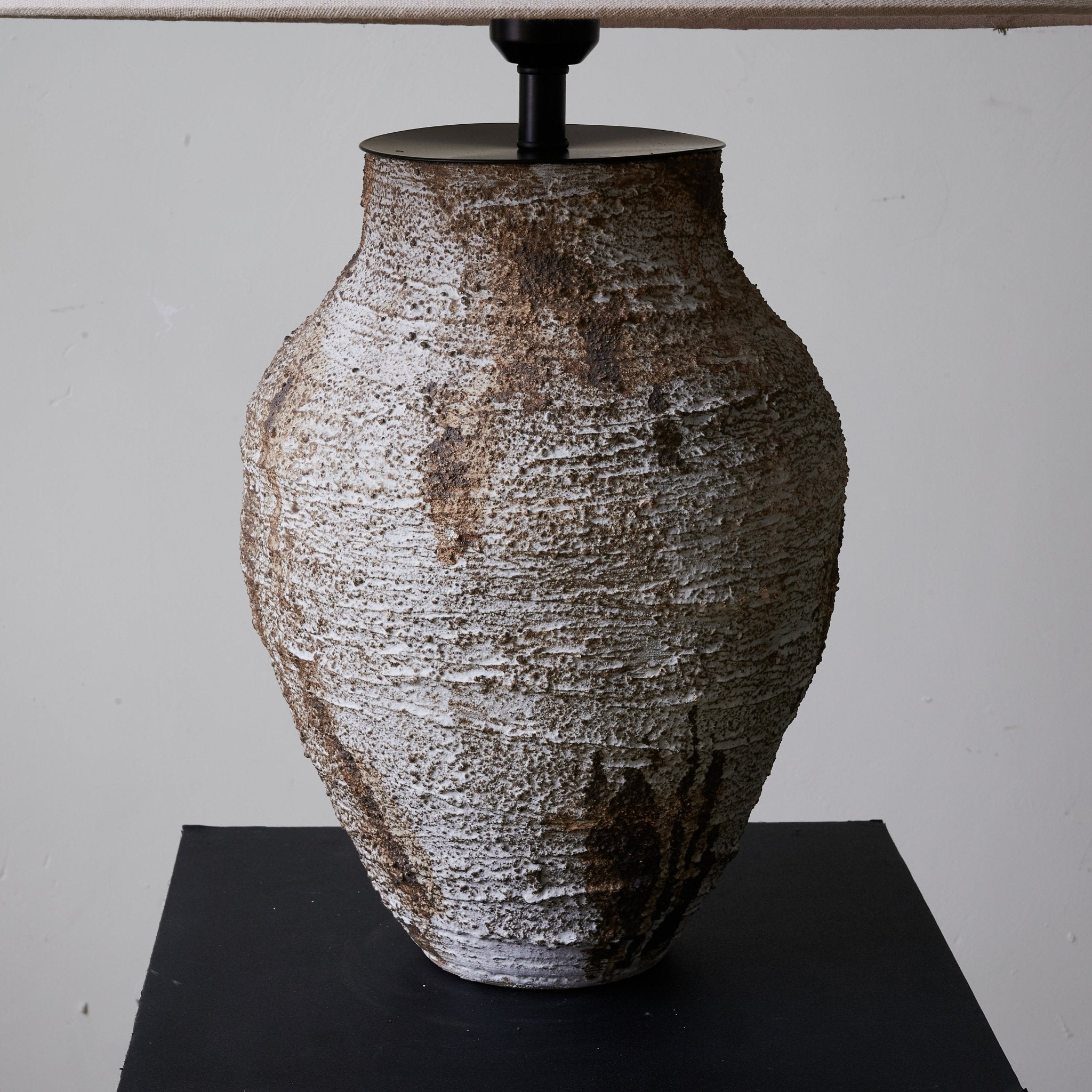 Close-up angle of Arden Textured Clay Table Lamp showing form and material detail