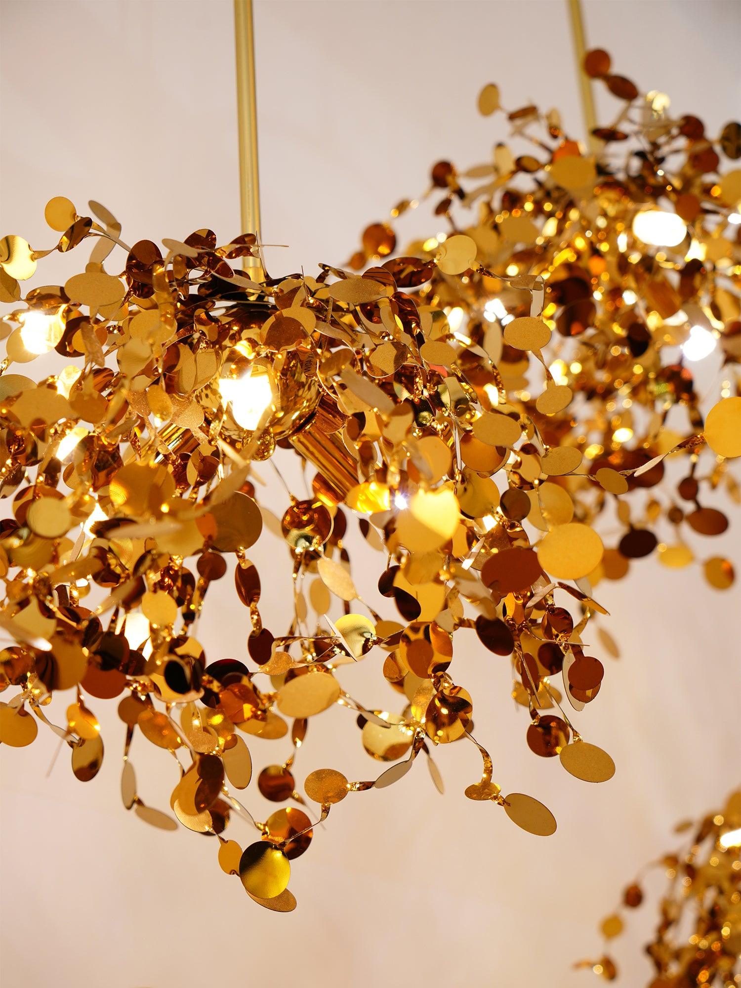 Side view of nickel chandelier for scale and shape reference