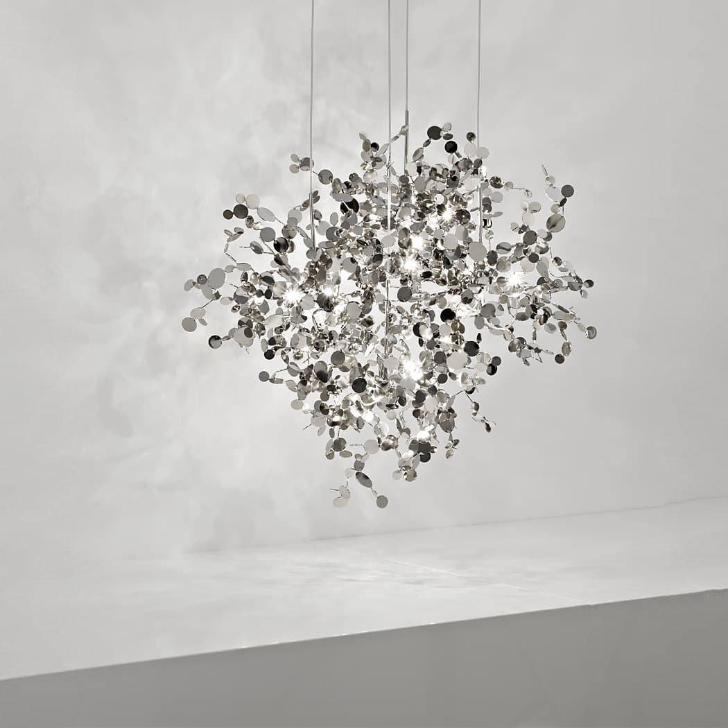 Side view of nickel chandelier for scale and shape reference