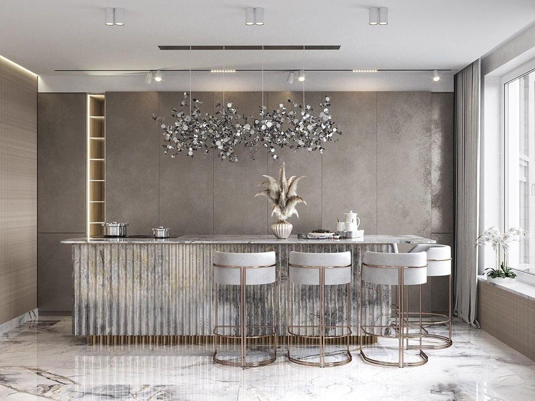 Side view of nickel chandelier for scale and shape reference