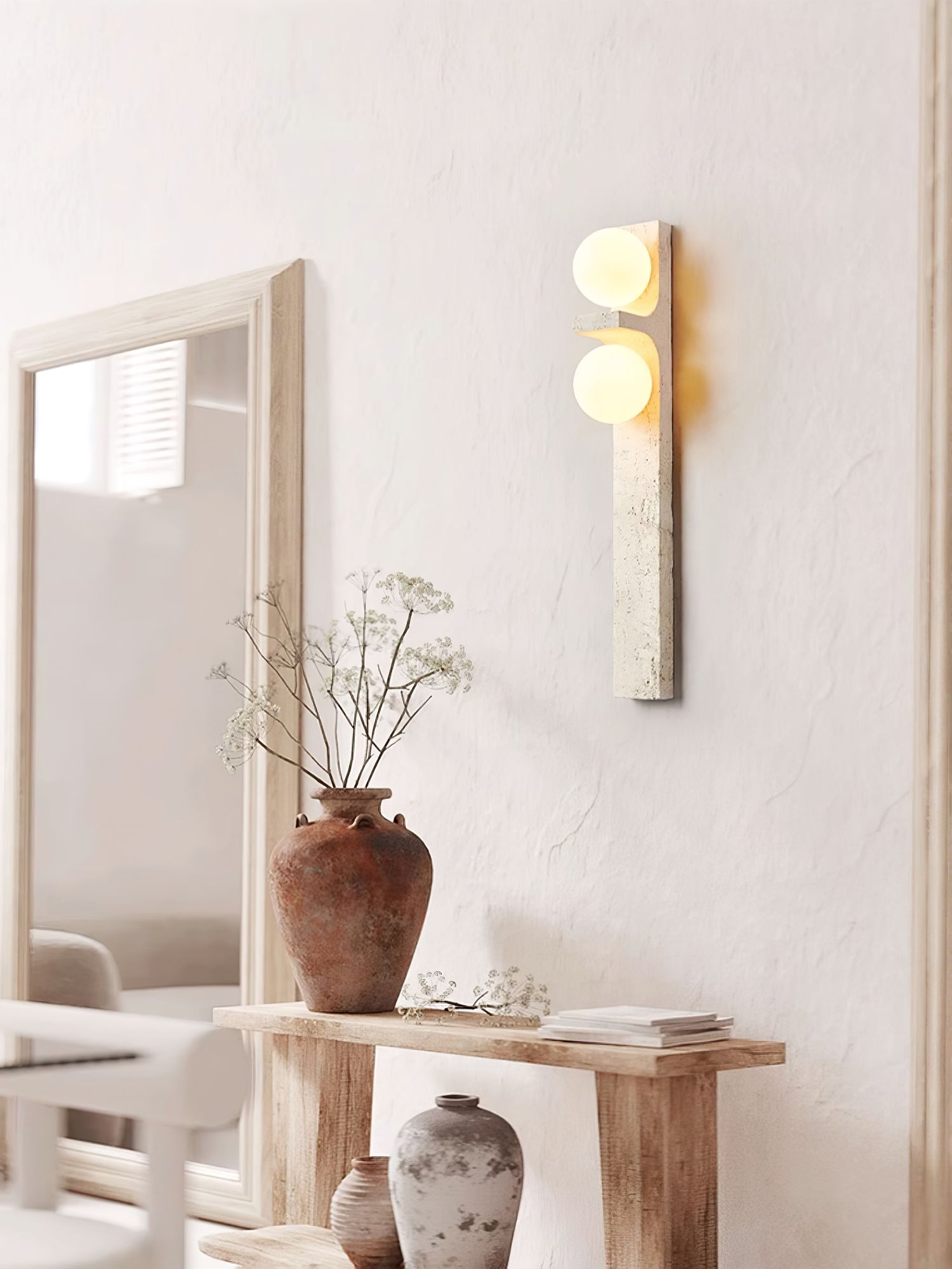 Asymmetrical Travertine Wall Sconce detail view 4