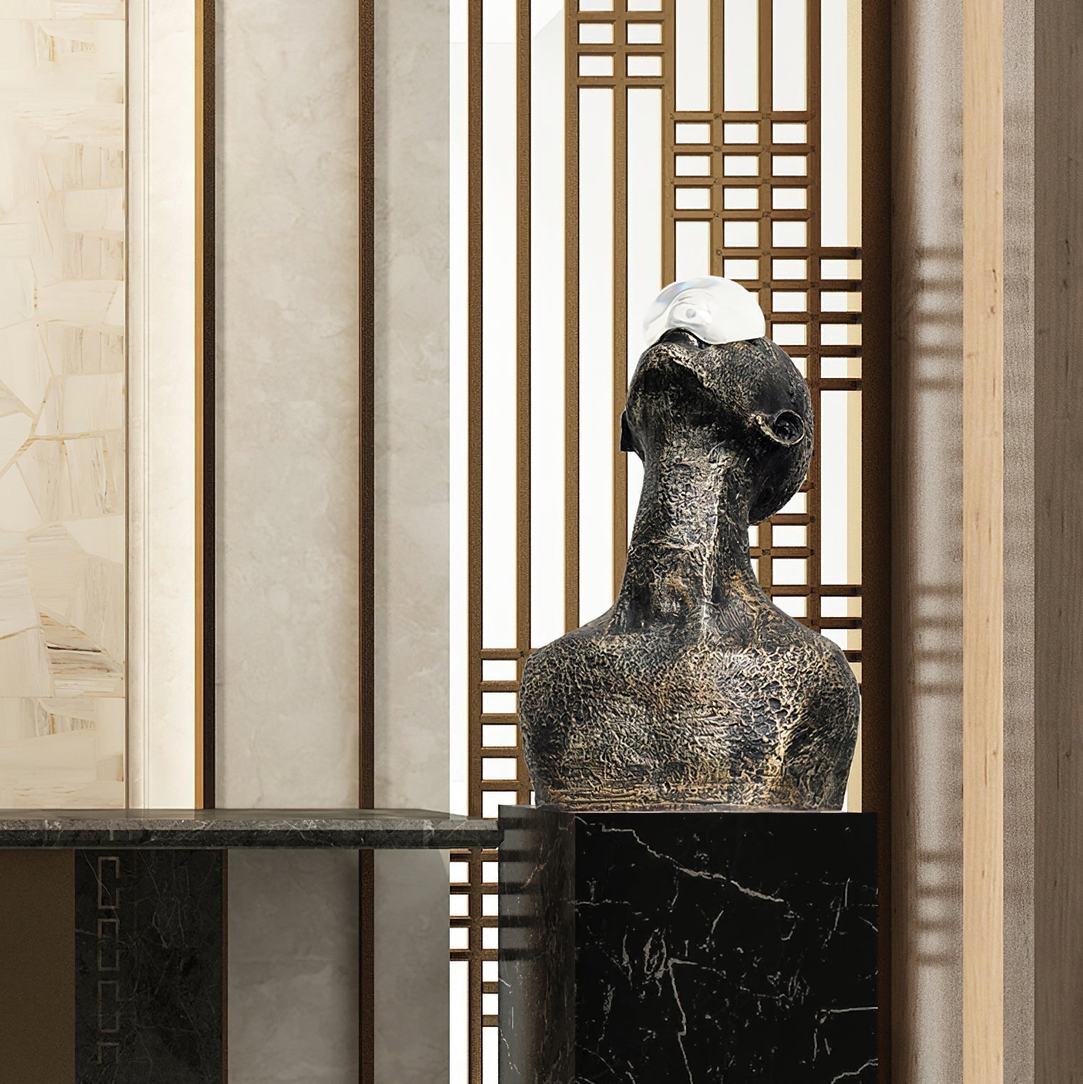 Atlas Guardian Sculpture Table Lamp