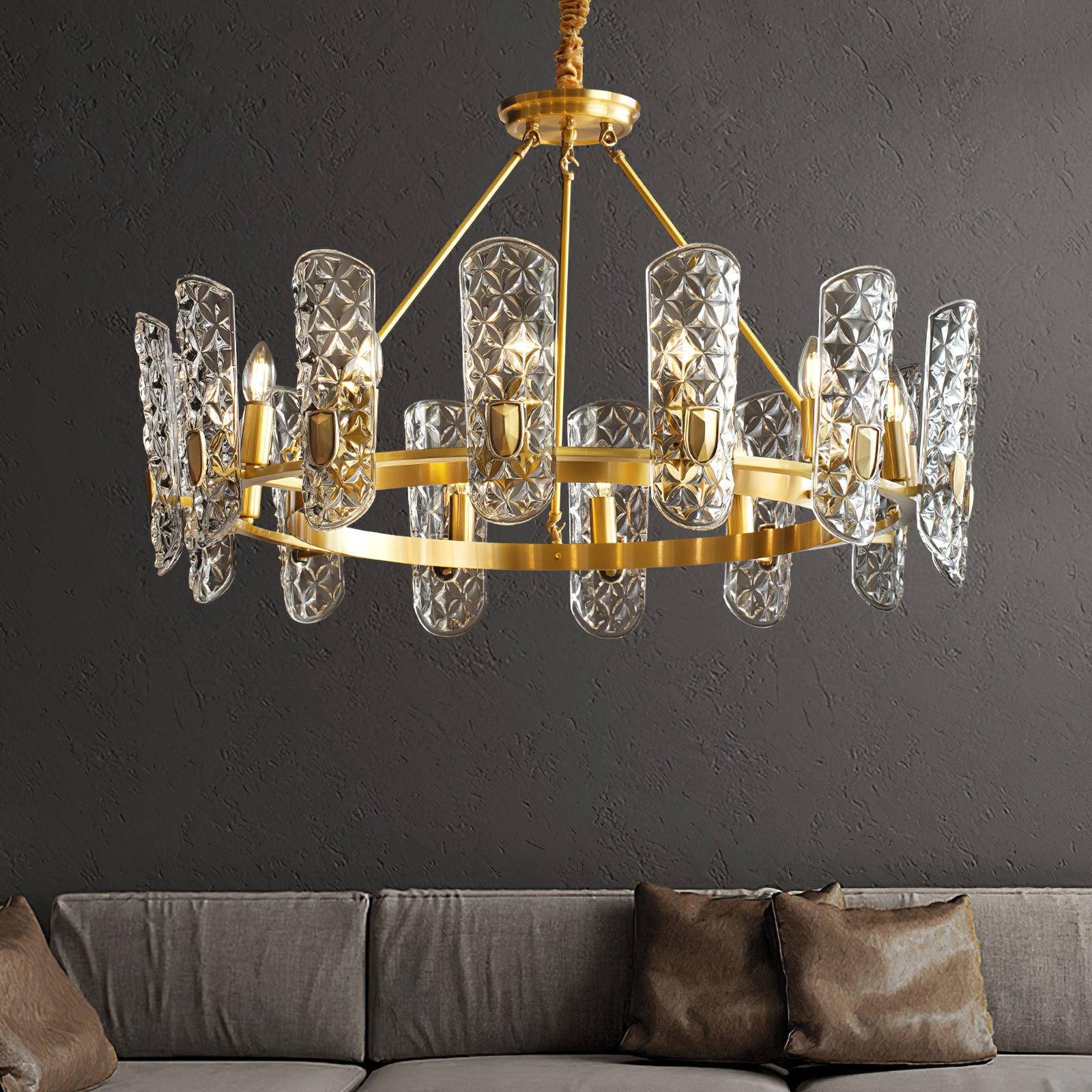 Close-up angle of Brass Central Chandelier showing form and material detail