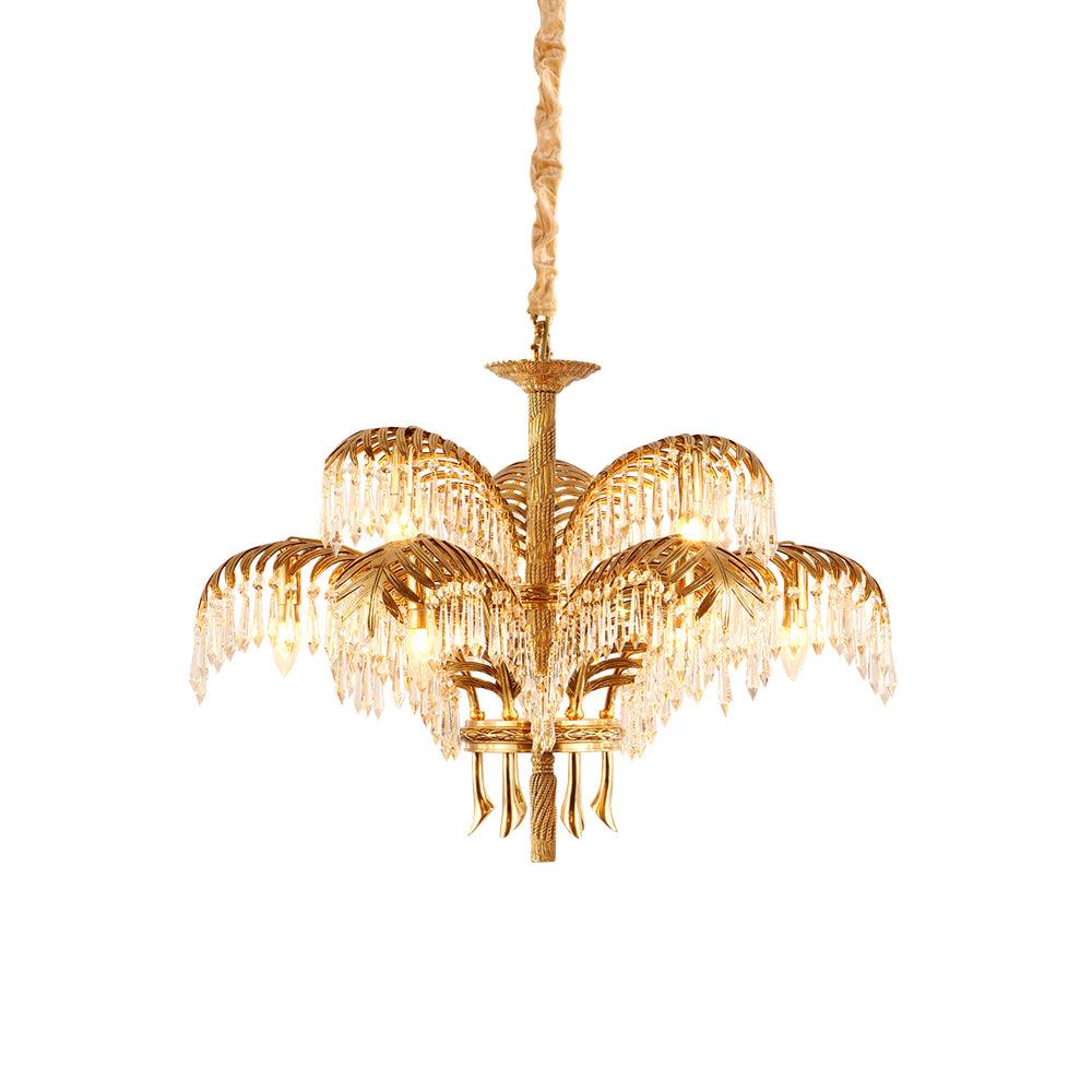 Brass Palm Leaf Crystal Chandelier 27.6