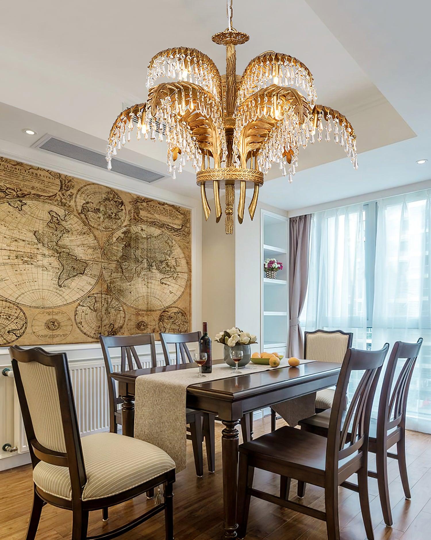 Brass Palm Leaf Crystal Chandelier 27.6