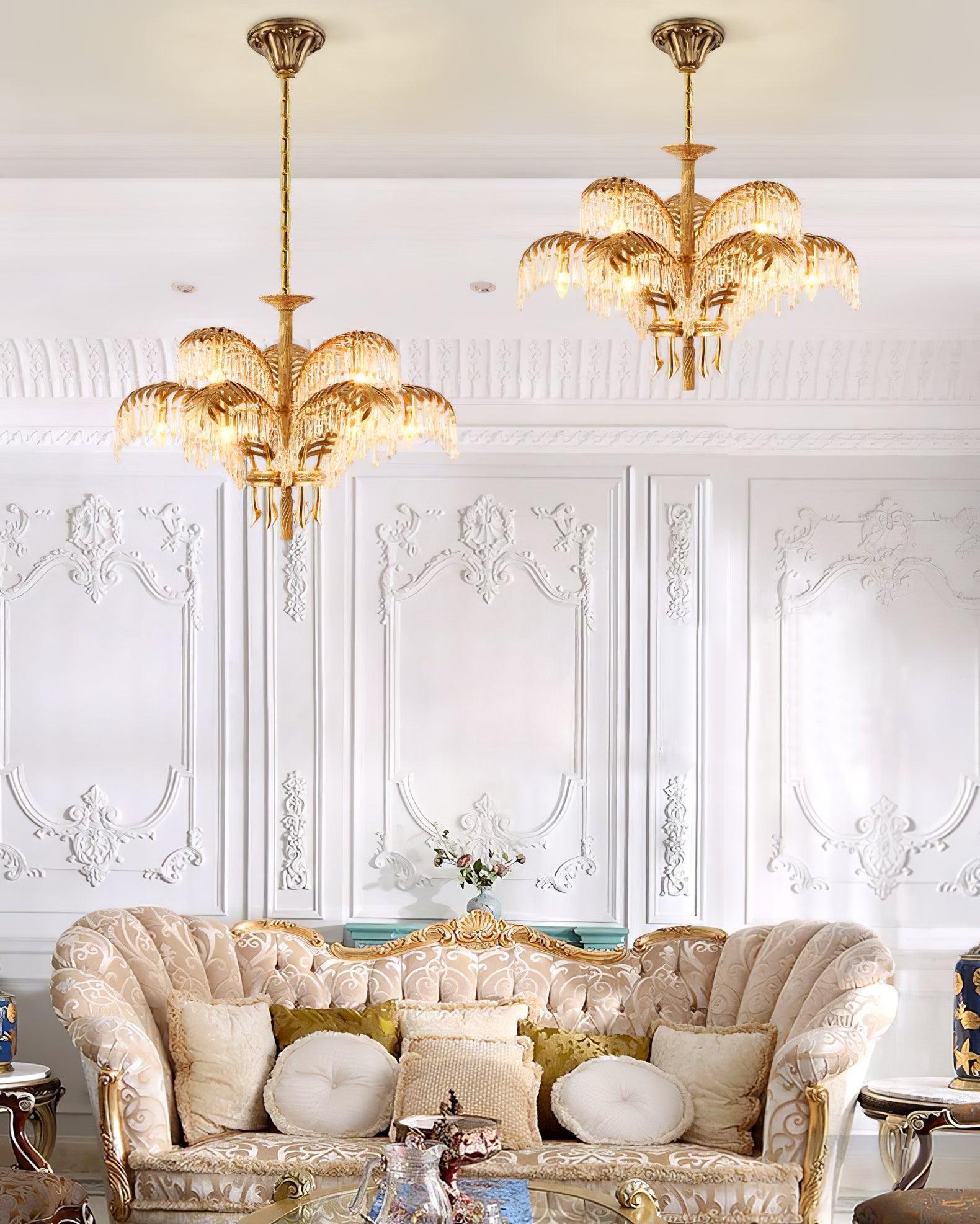 Brass Palm Leaf Crystal Chandelier 27.6