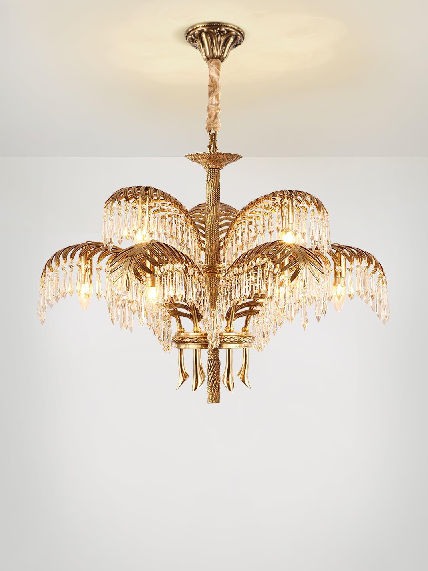Brass Palm Leaf Crystal Chandelier 27.6