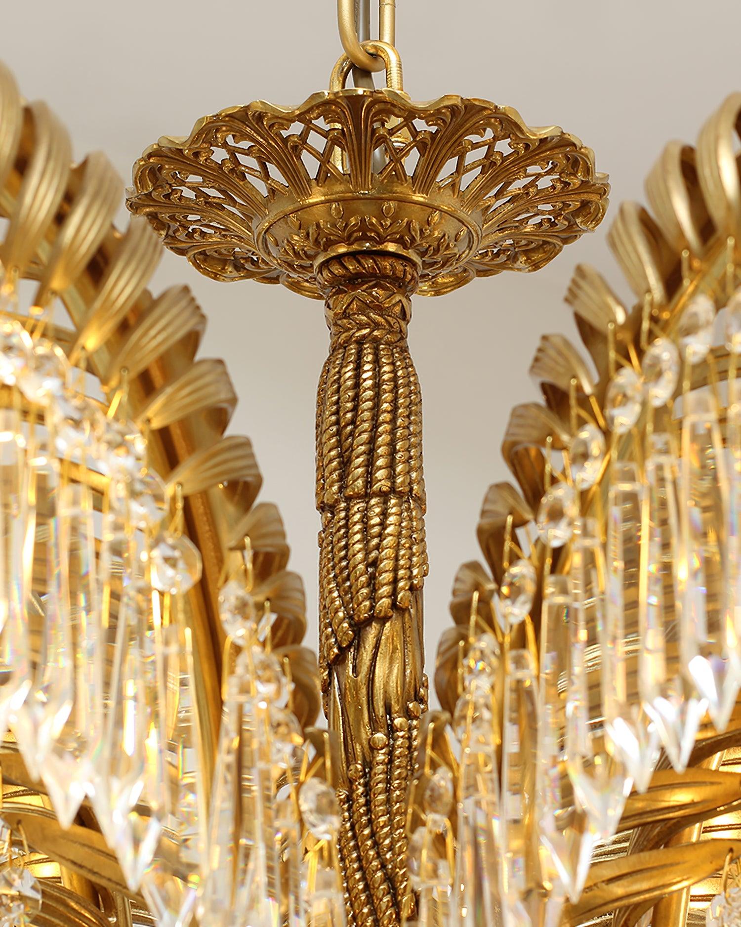 Brass Palm Leaf Crystal Chandelier 27.6