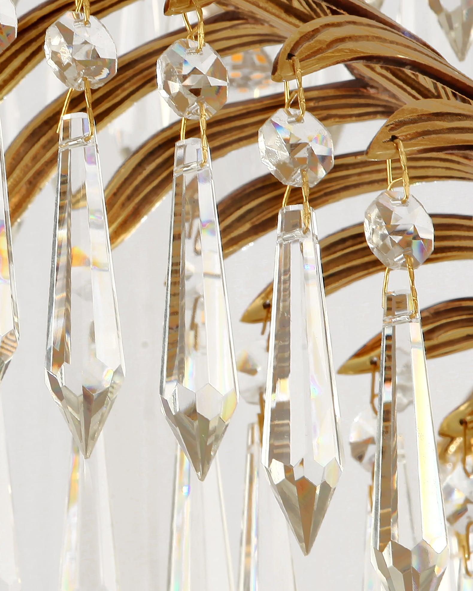 Brass Palm Leaf Crystal Chandelier 27.6