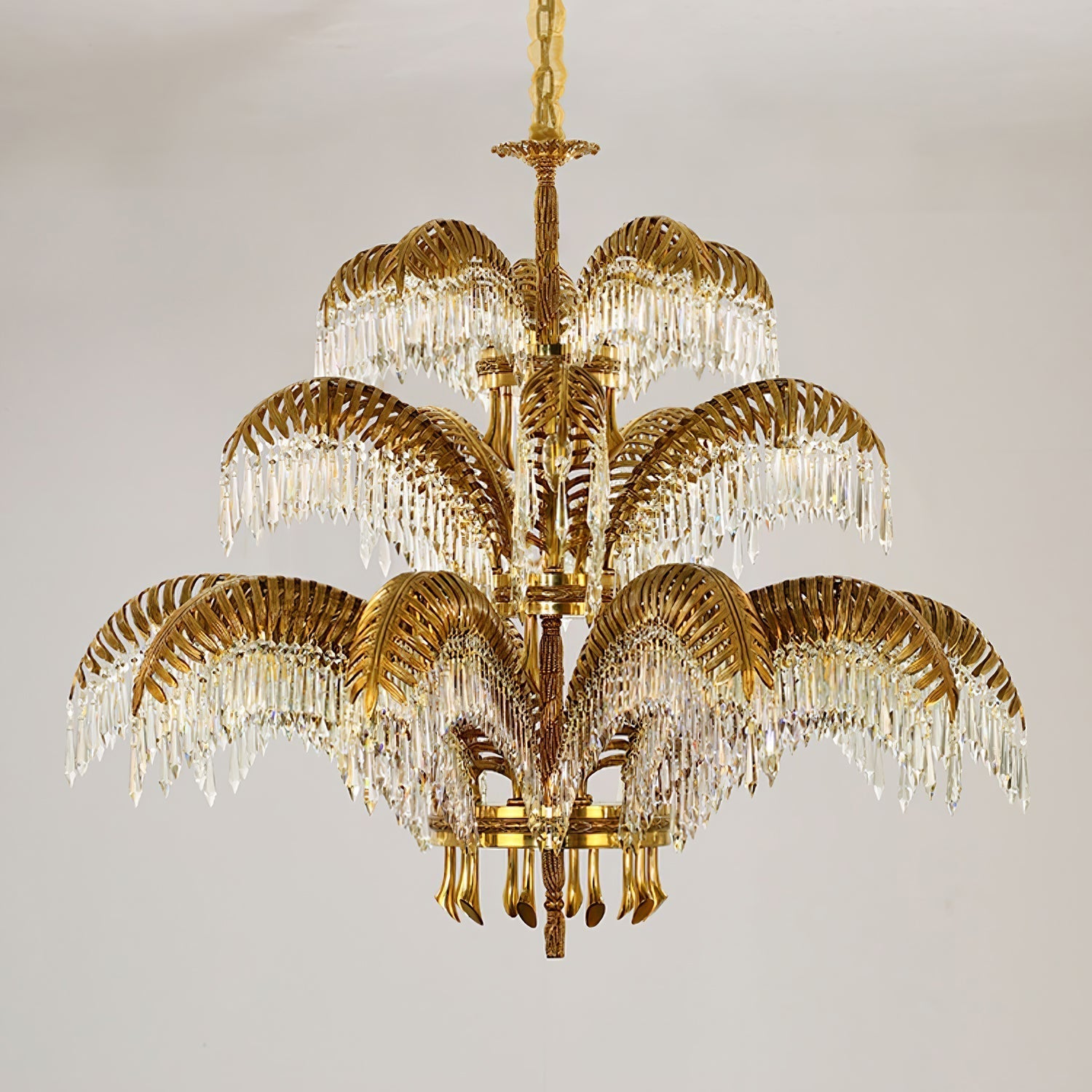 Brass Palm Leaf Crystal Chandelier detail view 24