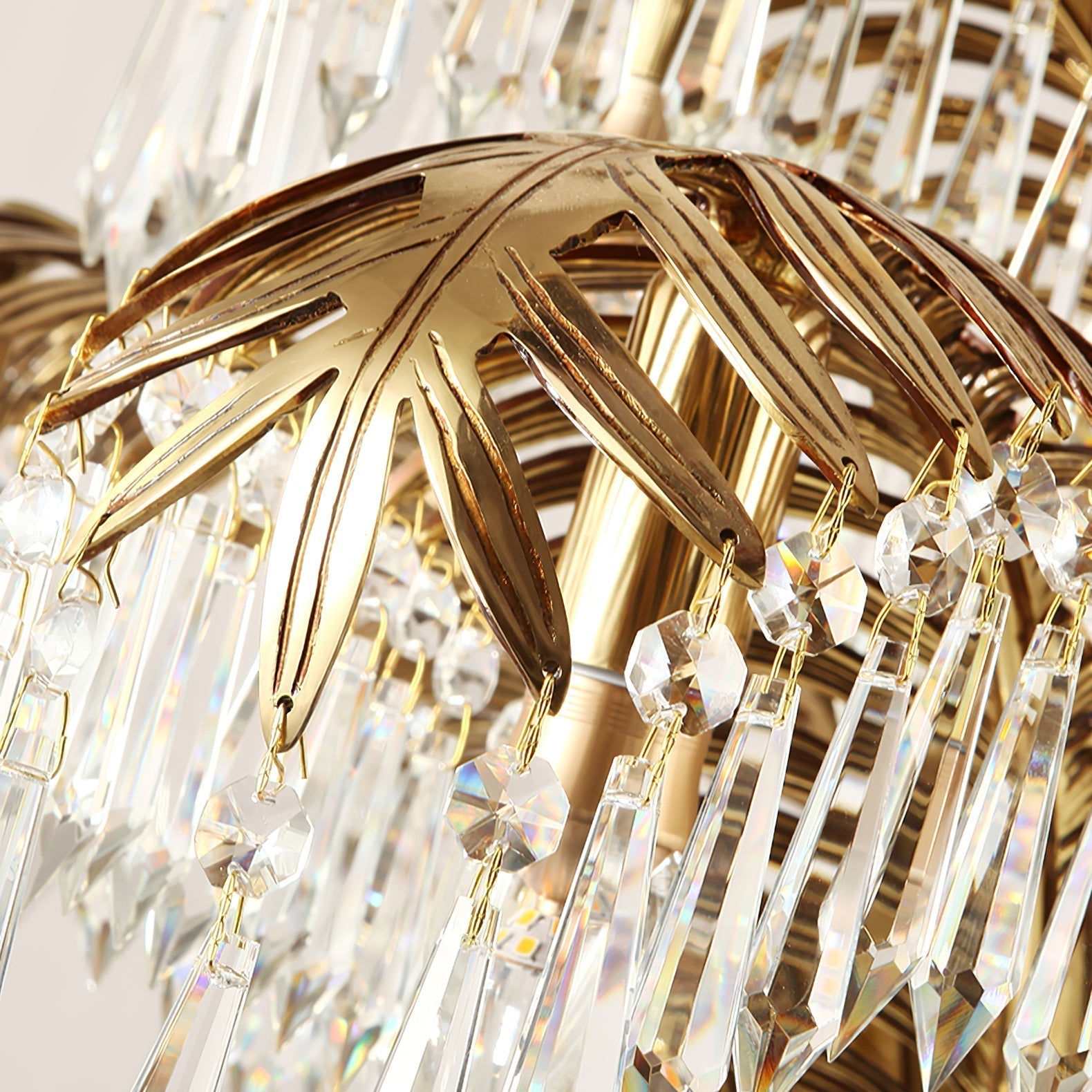Brass Palm Leaf Crystal Chandelier detail view 25