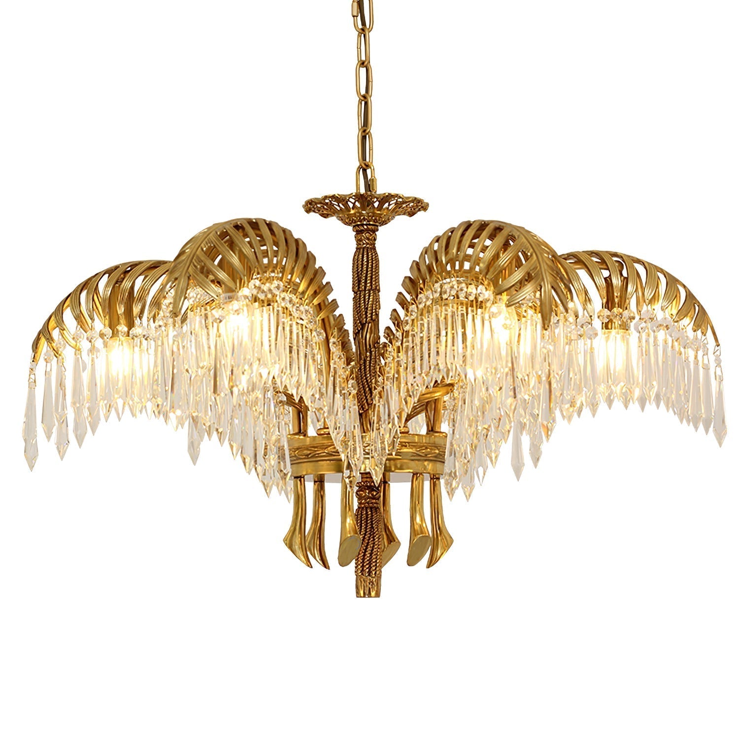 Brass Palm Leaf Crystal Chandelier detail view 28